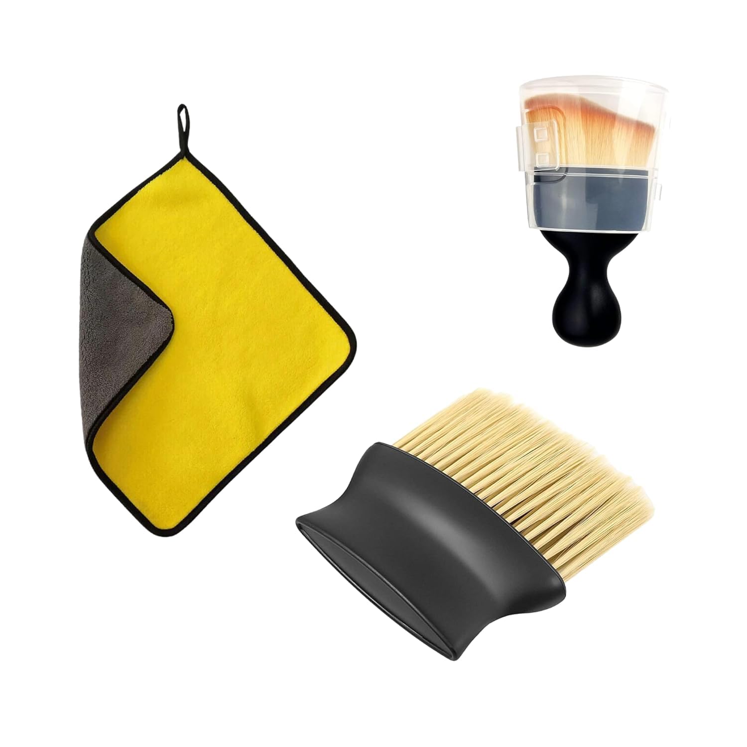 Florisca 3 pcs Combo Interior Cleaning Brush Multipurpose Car Interior AC Vent Dashboard Dust Dirt Cleaner with Microfiber Double Layered Cloth 400 GSM,40X40 cm Towel (2 Brush and Microfibre Cloth)-image-5