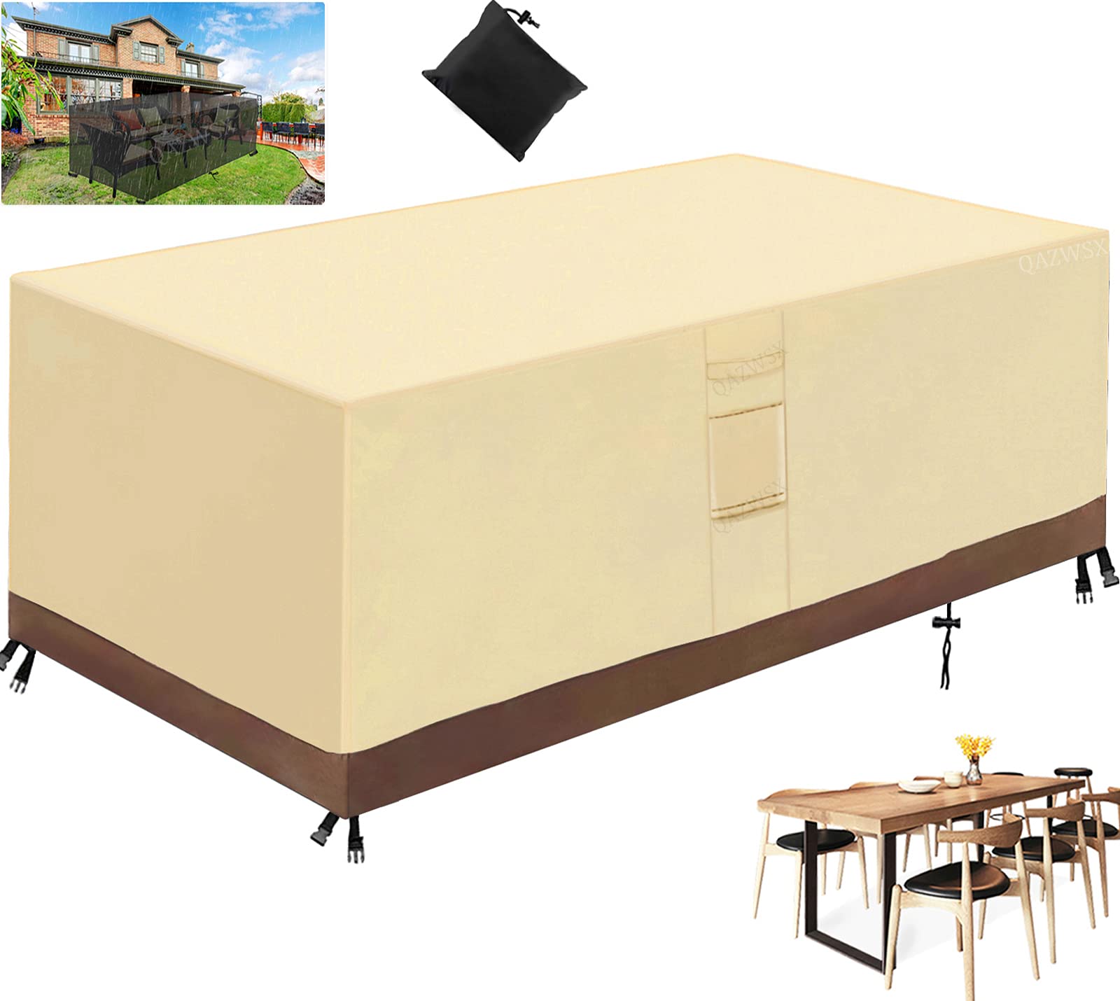 Waterdichte hoezen voor buitenmeubels, 220 x 170 x 100 cm / l x b x h premium zwaar belastbare winddicht anti-uv, 600D Oxford-stof, terrastafelhoes voor rotan meubels, stoel en bank, zwart