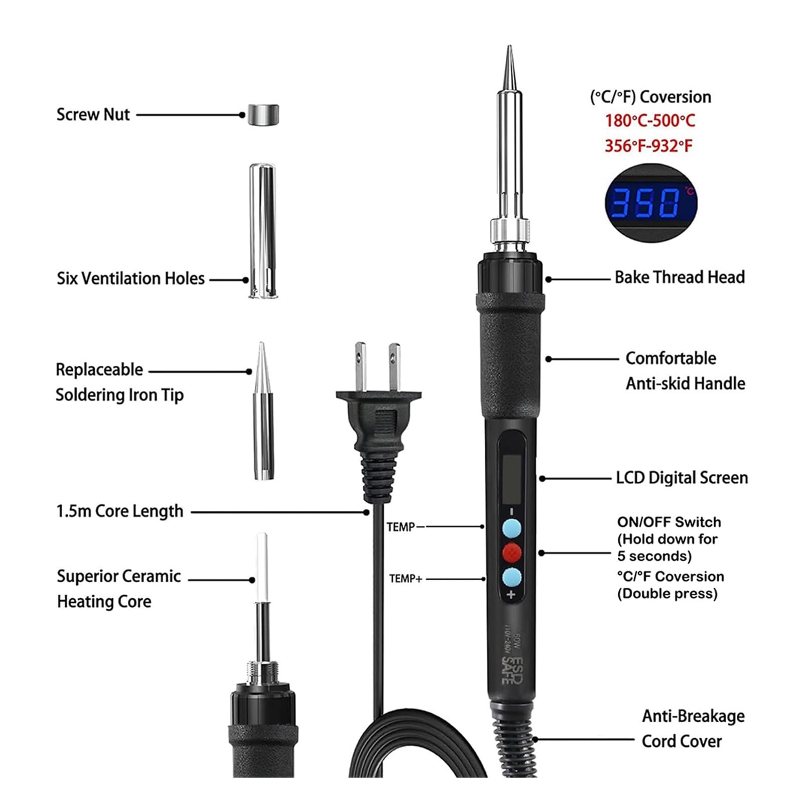 21PCS 3D Printing Accessories Smoothing Tool Kit, 3D Printing Modify Finishing Tool Soldering Welding Iron Kit Heat Insert(EU)