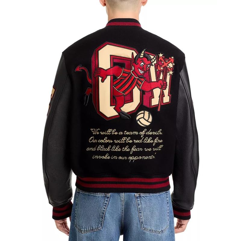 A C Milan X Off-White 125th Anniversary Varsity Jacket | Football Club A C Milan Leather Bomber Jacket3