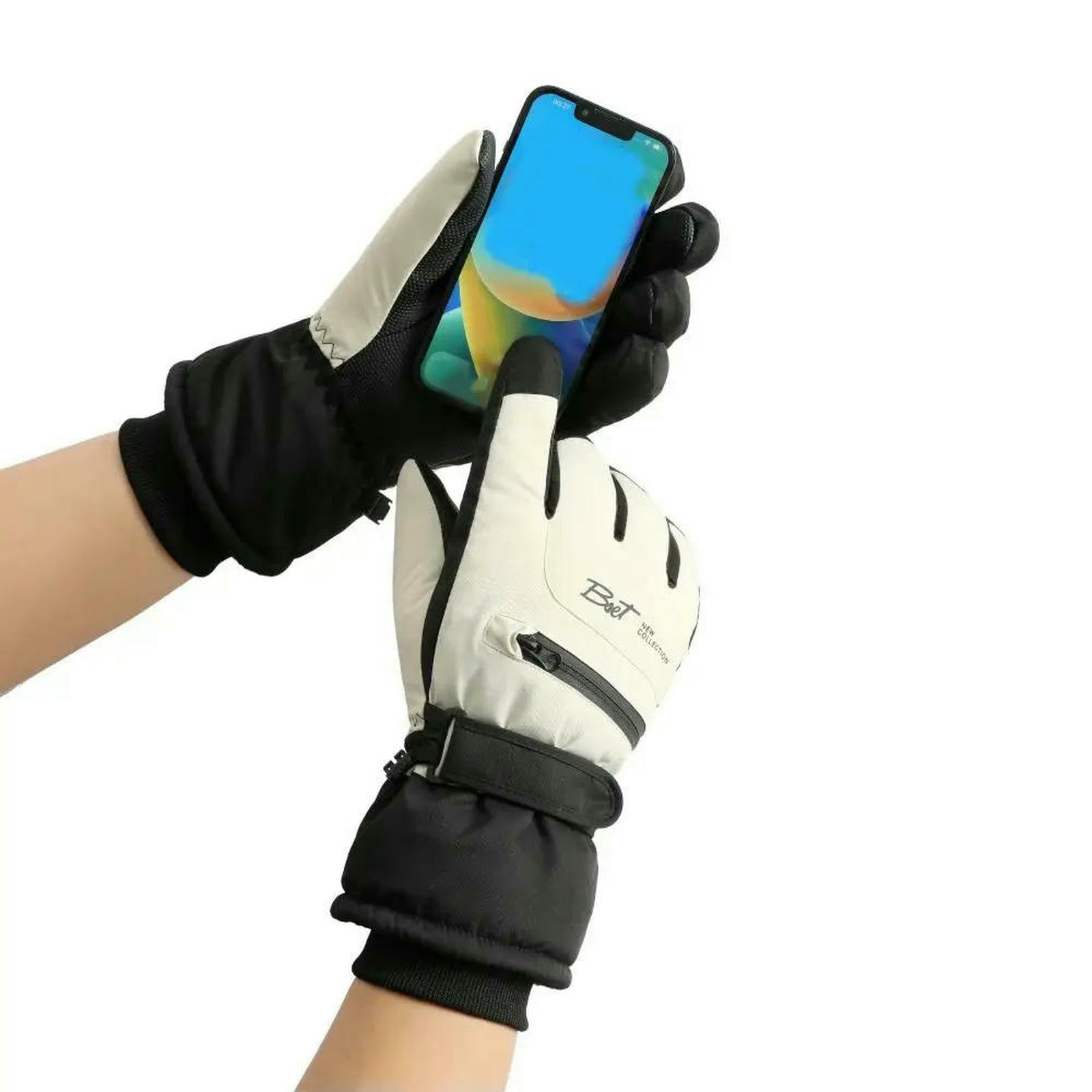 Guanti da Sci Impermeabili con Tasca Cerniera Touchscreen Addensati Caldi Invernali Moda Bicicletta Donna-Stile 3