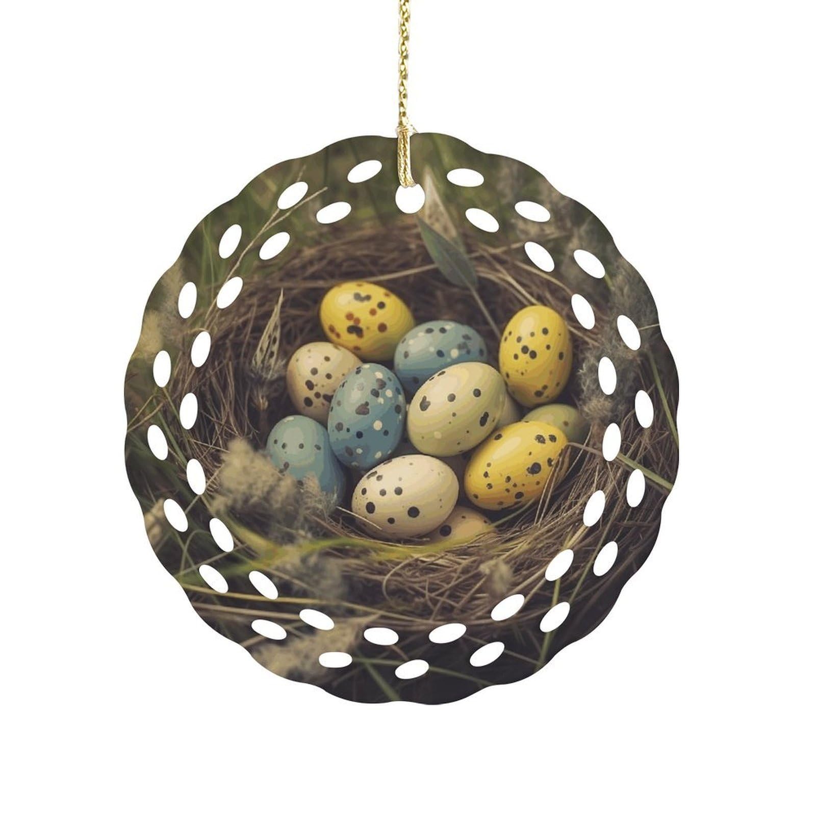 Fodpand Women's Style Eggs In Grass Nest Ceramic Ornament For Home Decor 3.2" Round Tree Decoration Christmas Ornaments For Men Double-Sided Design