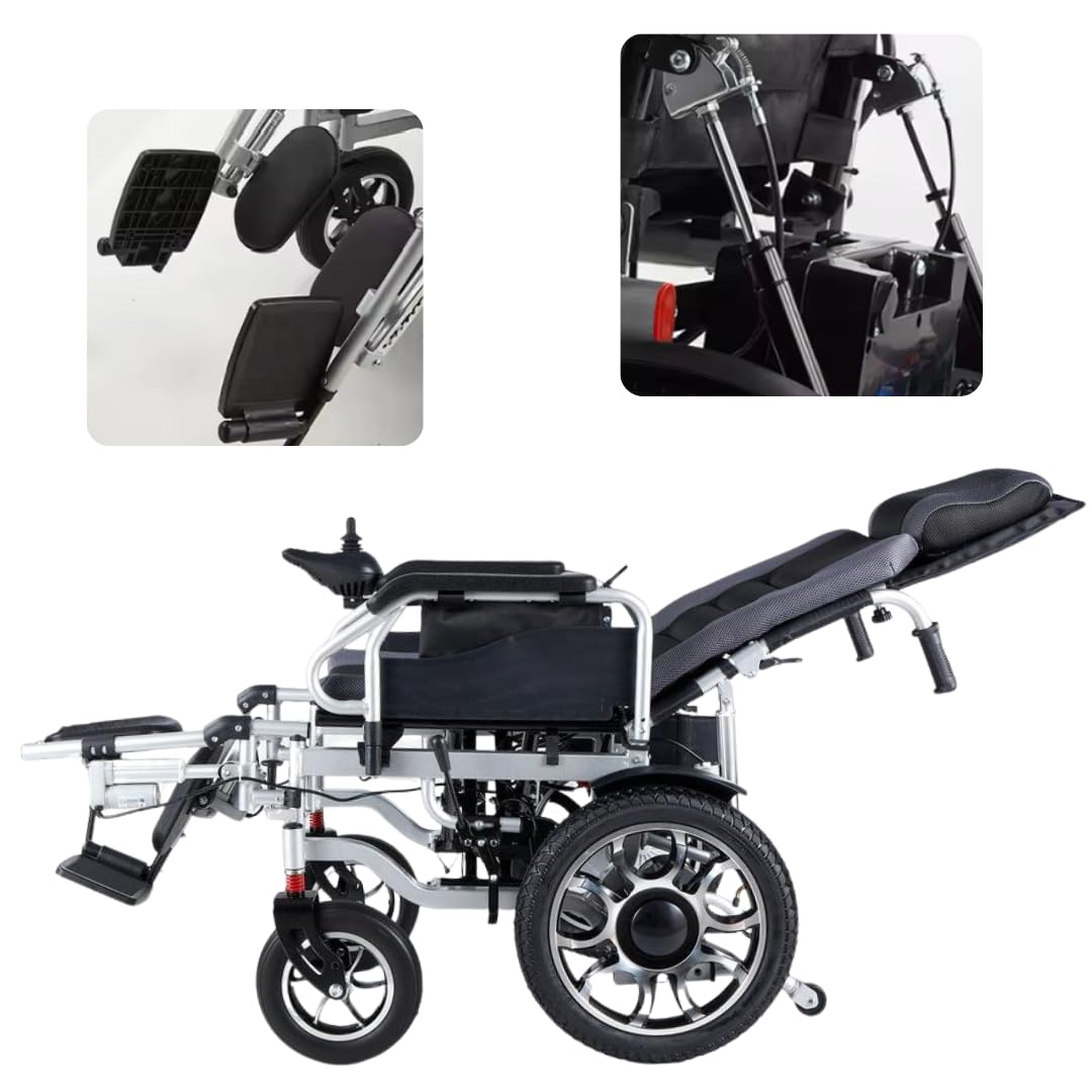 Silla de Ruedas electrica Reclinable con Reposacabezas, Silla de Ruedas Electrica Plegable Ligera Adultos, MAS Mobility Aid Social, Marca Española, Silla de ruedas eléctrica con amortiguadores, 25 Km