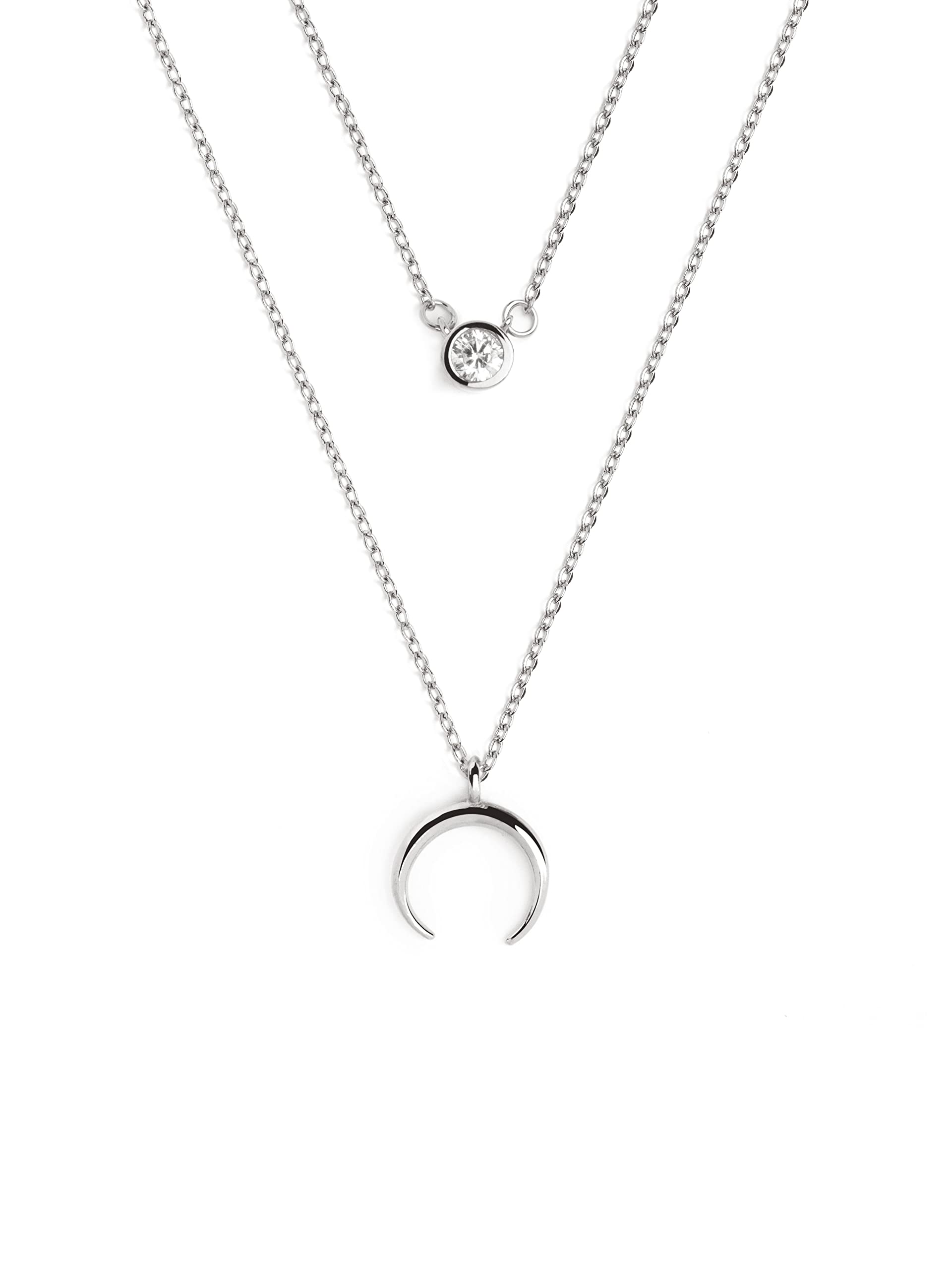 SINGULARUPack 2 Collares Diamond + Mini Moonset - Colgantes en Plata de Ley 925 con Media Luna y Zirconita - Cadenas de Talla Unica - Joyas para Mujer - Varios Acabados