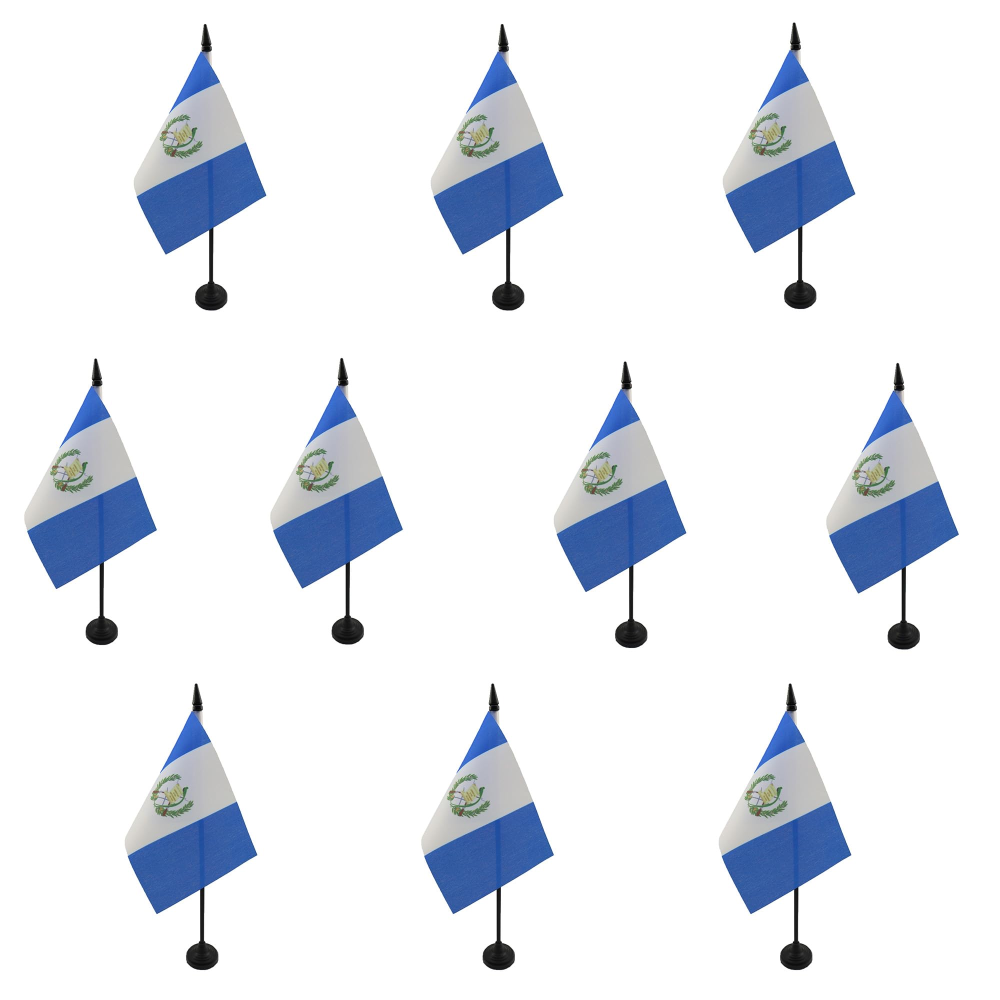 AZ FLAG - Set of 10 Guatemala Table Flag 4'' x 6'' - 10 Small Guatemalan Office Flags 100% Polyester 15 x 10 cm - Mini Desk Flag with 10'' Pole and Black Plastic Base