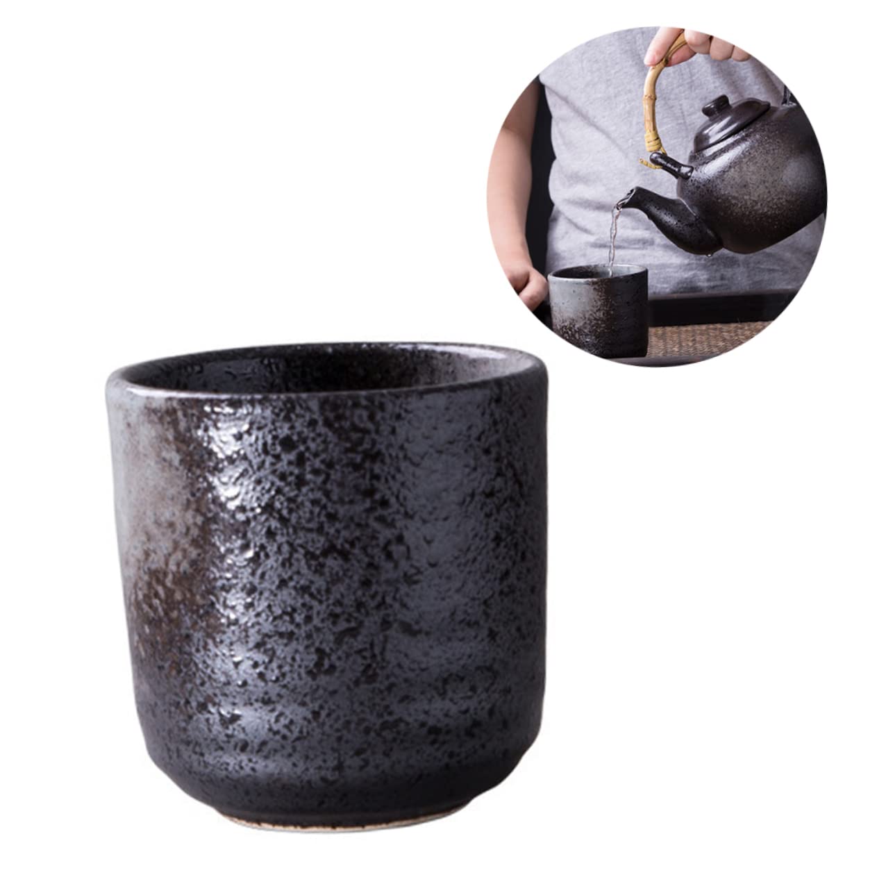 COLLBATH 3 Stück Retro Keramik Teeservice mit Tasse Schwarz