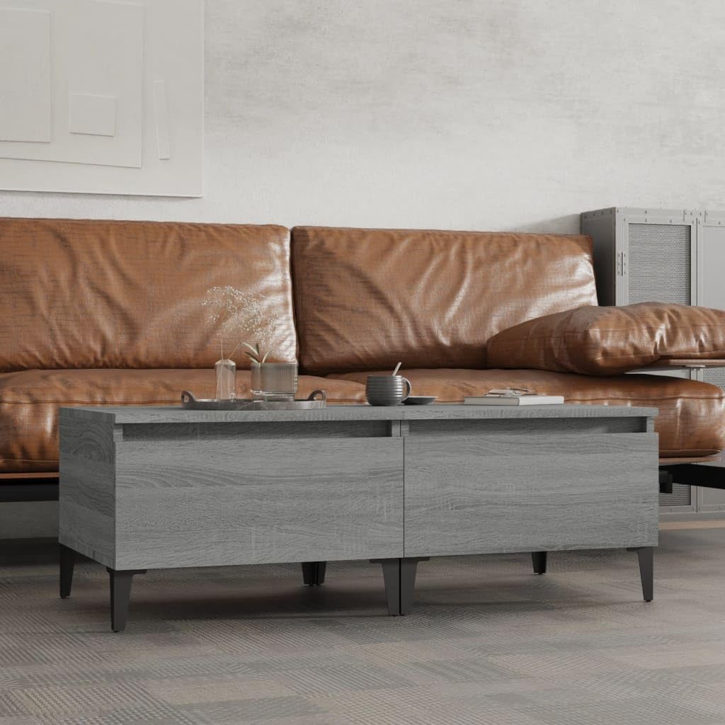 SXZenSpace Set of 2 Grey Sonoma End Tables 50x46x35 cm Engineered Wood Side with Drawer and Metal Legs Modern Accent Furniture for Living Room Bedroom Hallway