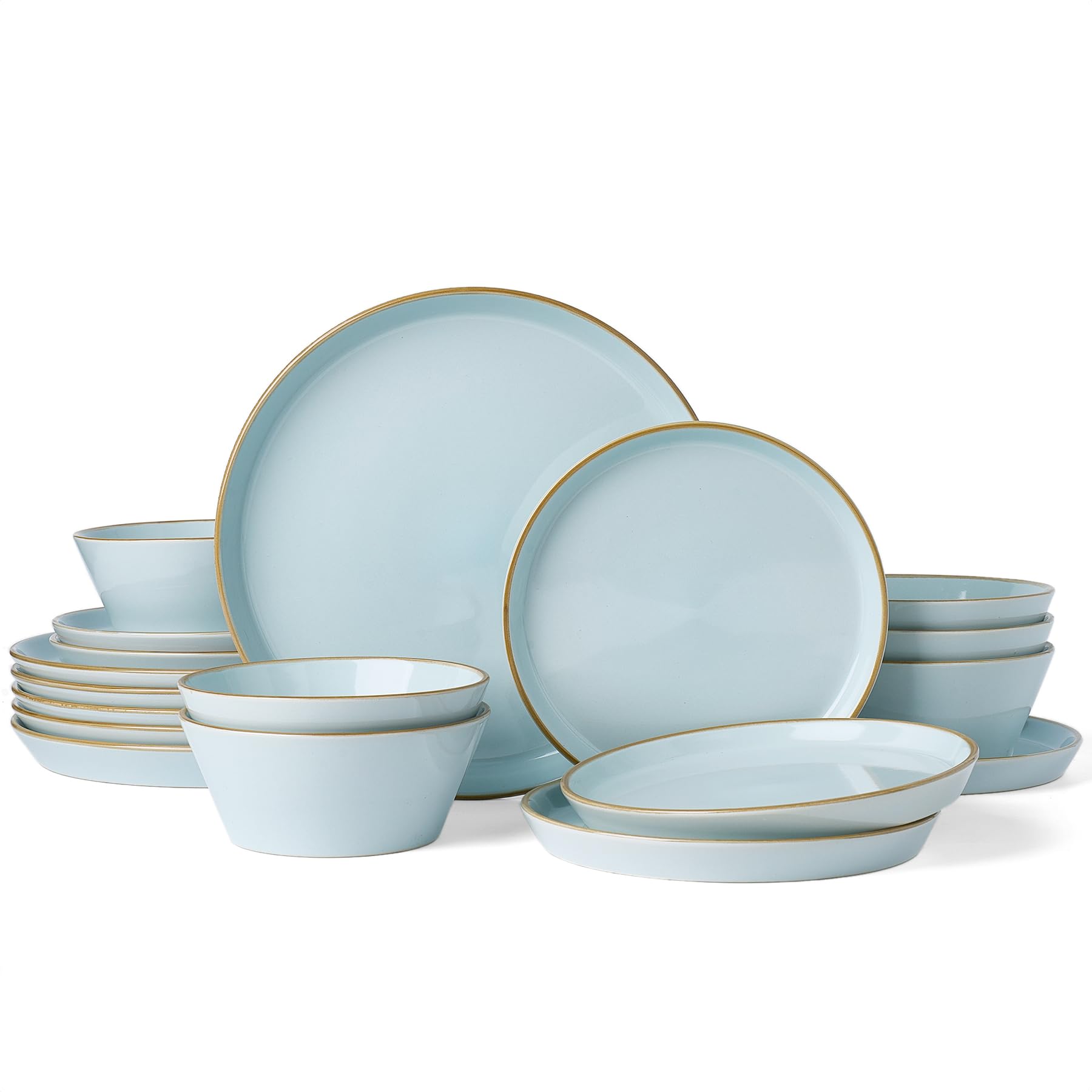 Famiware Saturn Plates and Bowls with Rim Stoneware Dinnerware Sets for 6