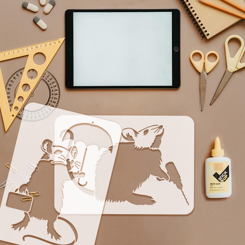 6 Stencil Banksy Rat - Modelli Riutilizzabili In PET Per Pittura Su Muro, Legno, Tela, Design Artistico - Foto 10