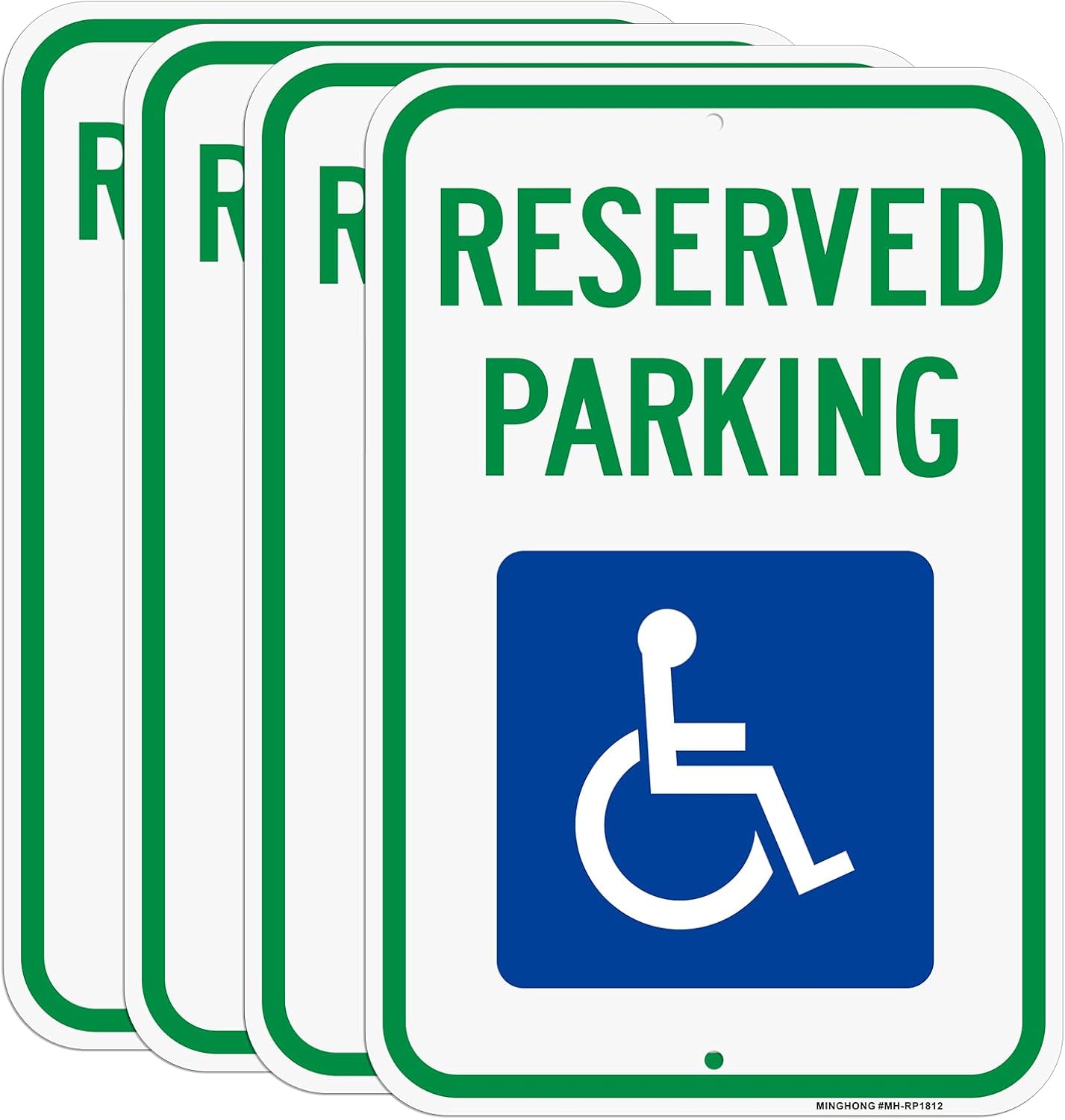 Handicap Parking Sign, 4 Pack 12" x 18" Reserved Parking Signs with Handicap Icon, Large Heavy-Duty Aluminum Sign with Reflective Overlay, Rust Free, Weather Resistant- Easy to install