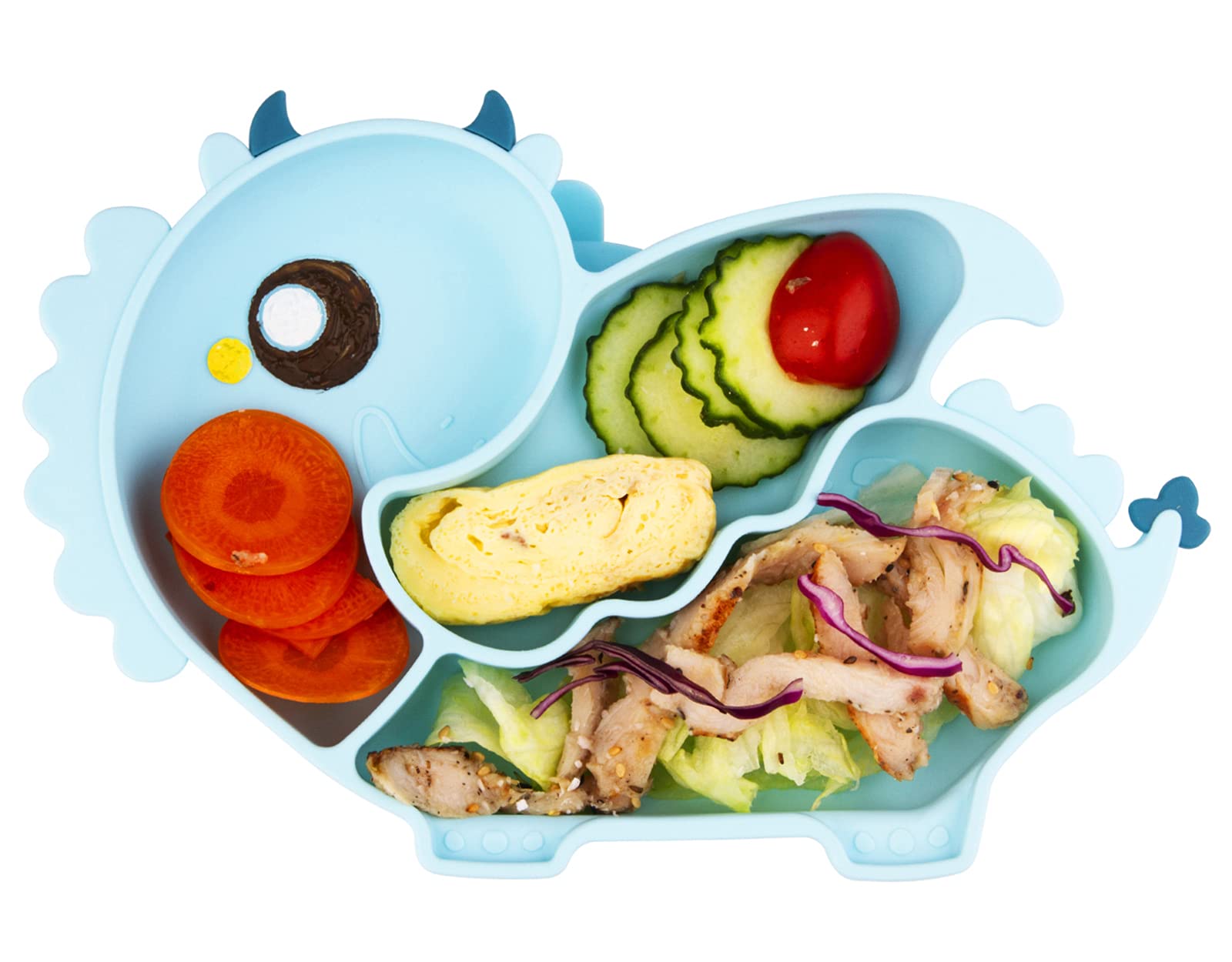 Linowos Silicone Suction Plate for Toddlers - Self Feeding Training Divided Plate Dish and Bowl for Baby and Toddler, Fits for Most Highchairs Trays (Blue)