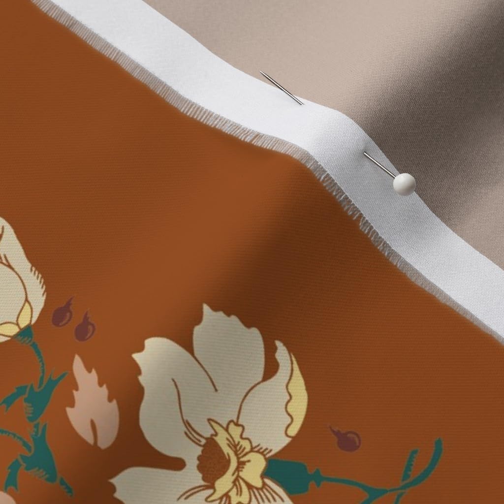 Spoonflower Fabric - Vintage Floral Retro Hippy Burnt Rust Color Summer Garden Flower Printed on Organic Cotton Sateen Fabric by The Yard - Sewing Quilting Apparel Home Decor