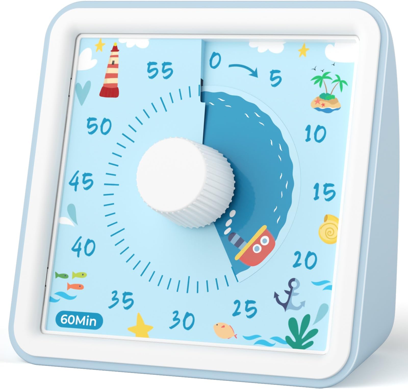 LIORQUE Visual Timer for Kids, 60 Minute Visual Countdown Timer for Classroom Teaching Cooking, Kids Time Management Tools with Silent Operation & Boat Pattern Design