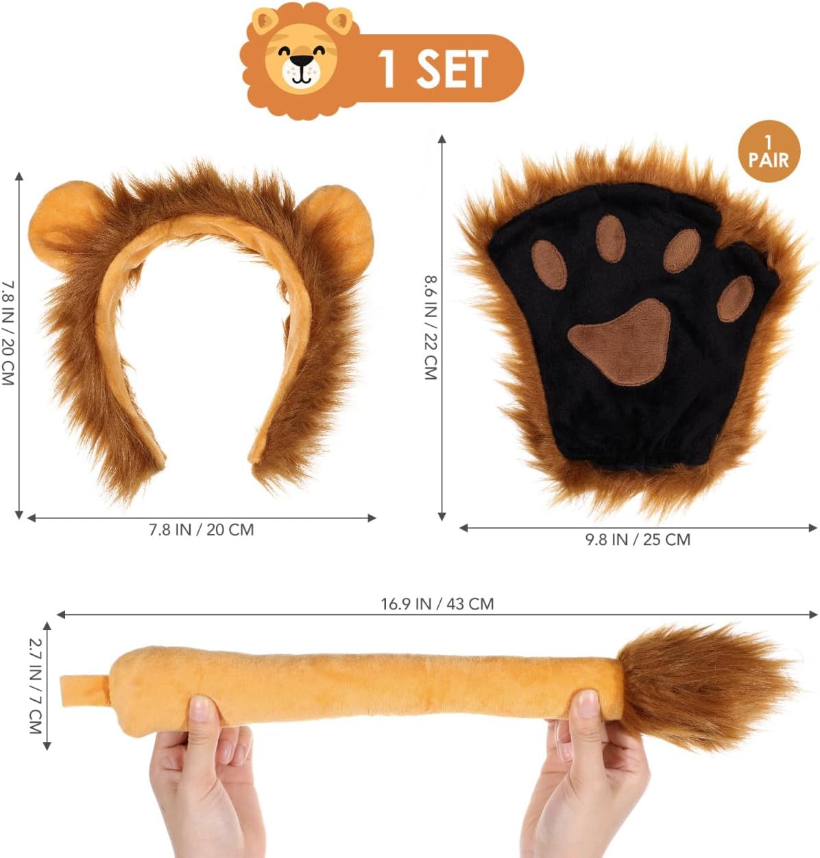 FRCOLOR Furry Costume Ears and Tail Set Plush Ears Headband Tail and Collar Paws Accessories Halloween Costume for Kids and Adults - Image 2