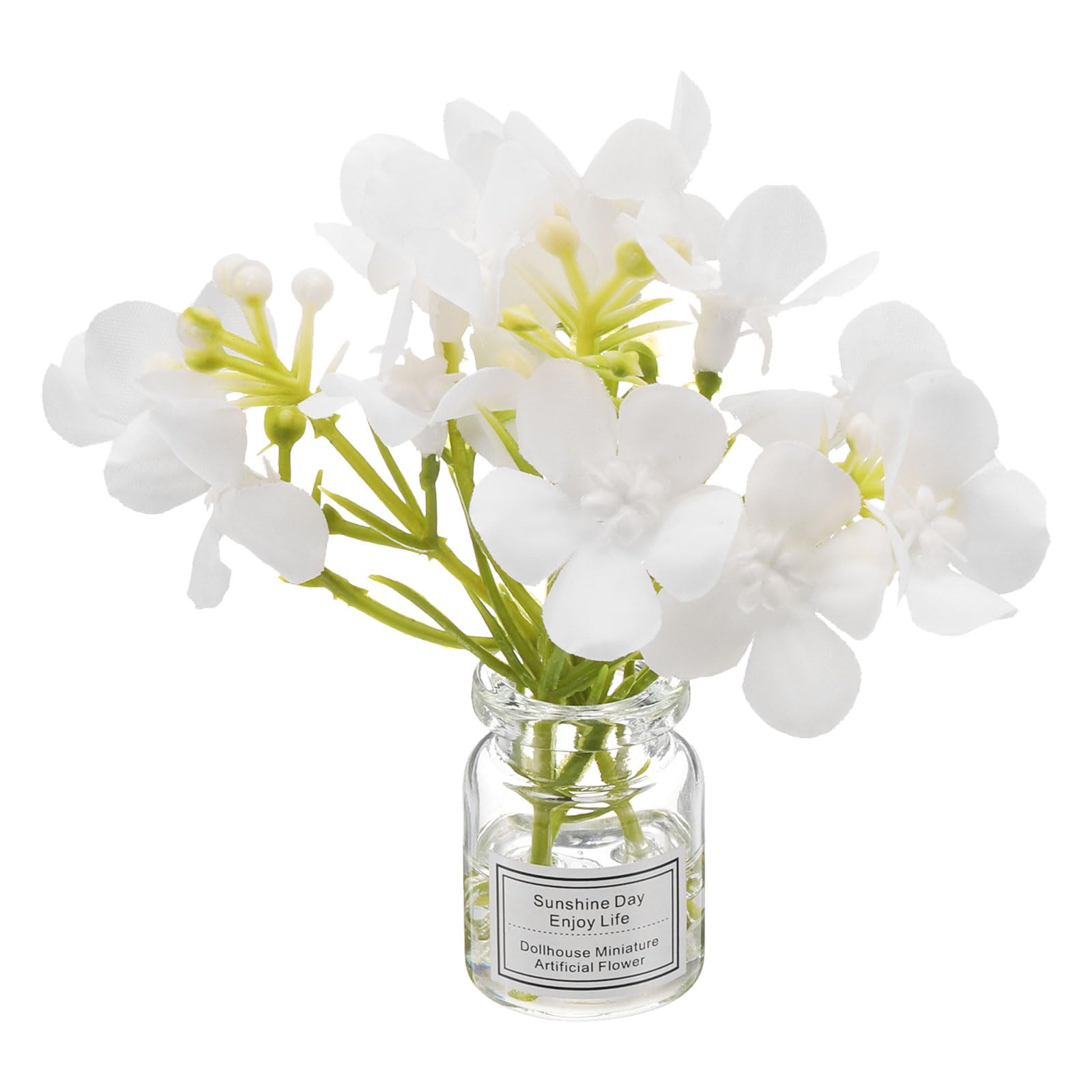 CoCud Mini Flowers Dollhouse in Vase, Silk Plastic Miniature Dollhouse Accessories with Tiny Flower White - (Applications: for 1:12 1:8 or 1:6 Scale Fairy Micro House)