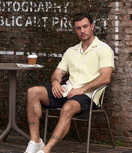 Image of VATPAVE Mens Striped Summer Shirt Casual Button Down Short Sleeve Beach Shirts Cotton Shirts for Men