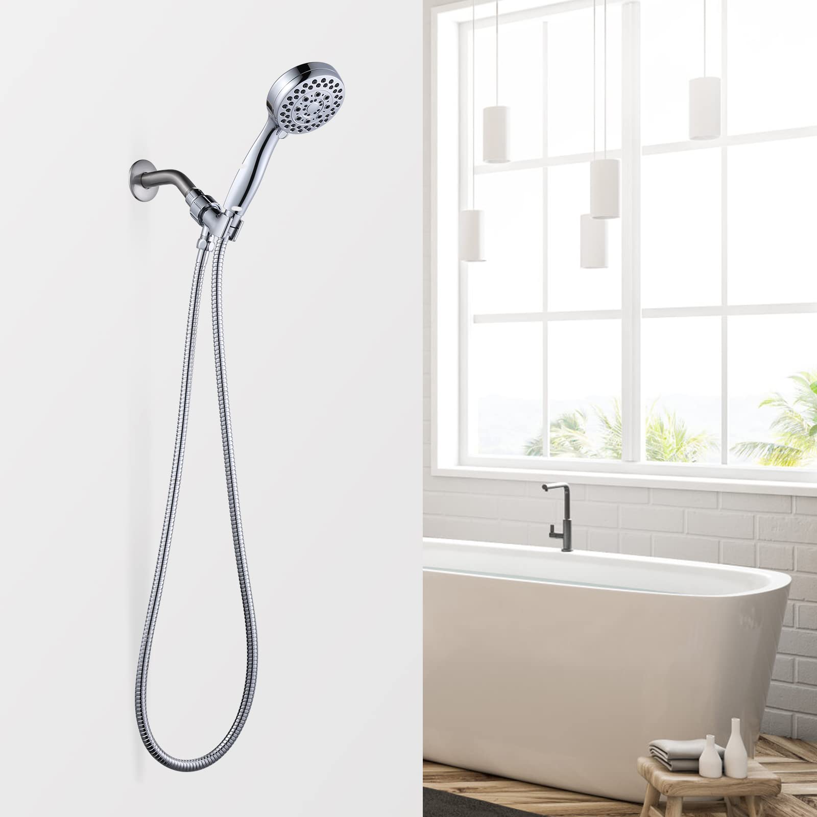 Amazon | Aleasha クロム仕上げ シャワーホース 99インチ エクストラ