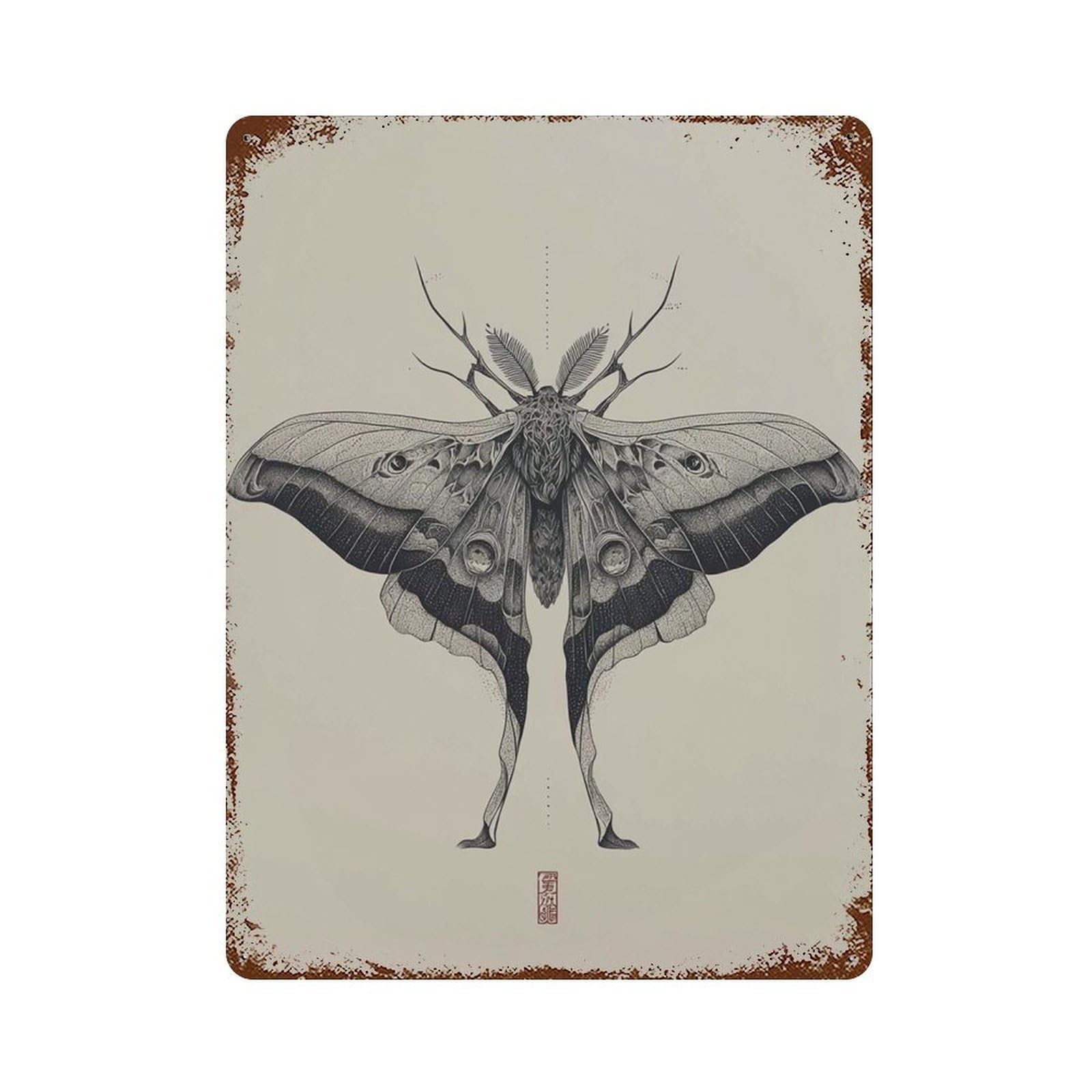 xiaoxiaoshen Moth – Gothic Insect Surreal Dark Academia Entomology Alternative Wall Decor Art Metal Tin Poster Modern Home Decor Art Home Bar Shop Decorations Vintage Sign 40x30cm