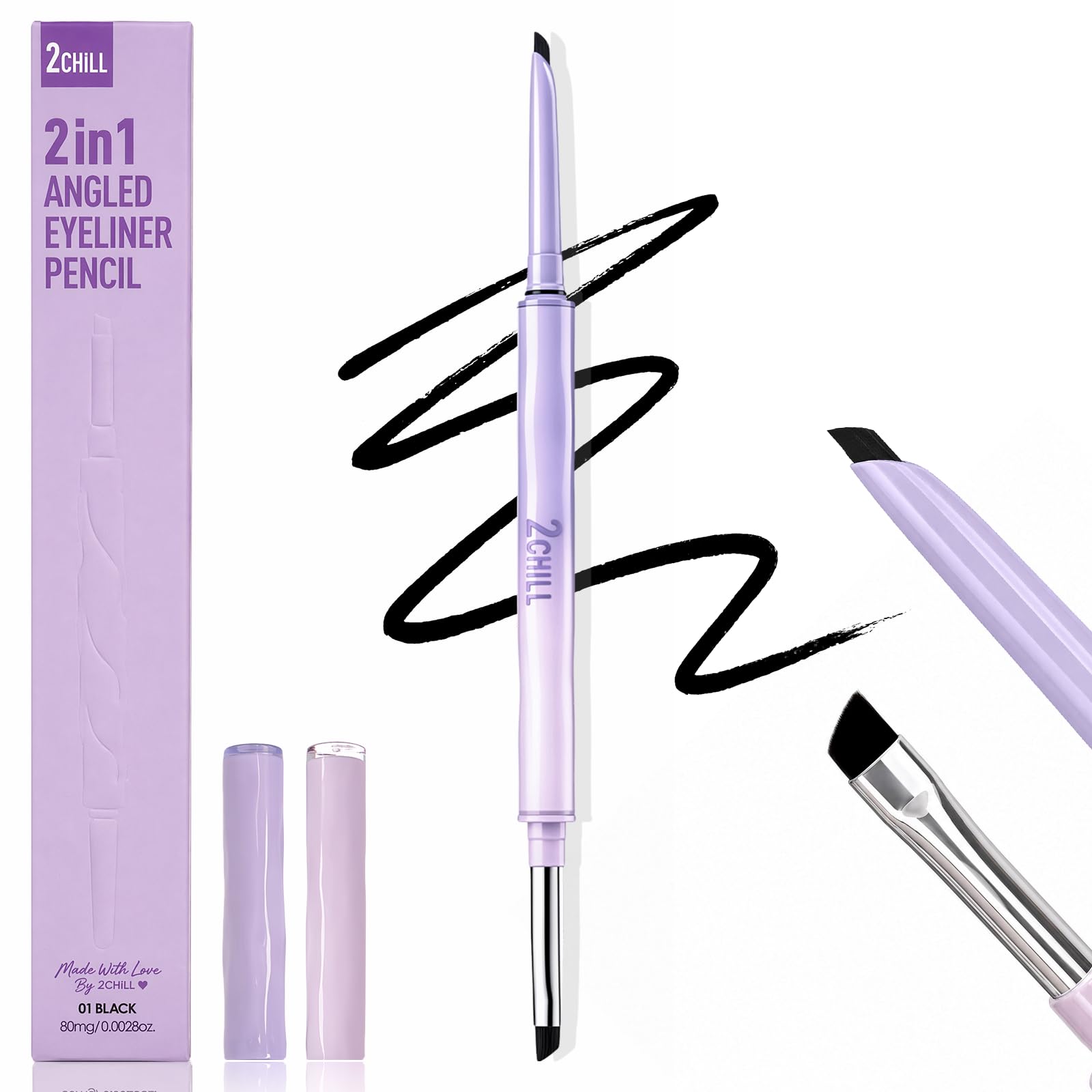 2CHILL Ultra-Fine Eyeliner-2 in 1 Waterproof Smudge Eyeliner Pencil, Smudge-Proof, Quick-Drying, Easy to Get Inner Corner Lined, Hooded Eyes-Friendly (Black)