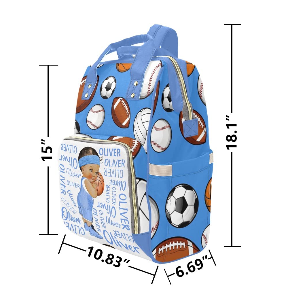 Personalized Basketball Blue Boy Diaper Bag with Name Nappy Bags Travel Shoulder Casual Daypack Mummy Backpack for Mom Girl Gift