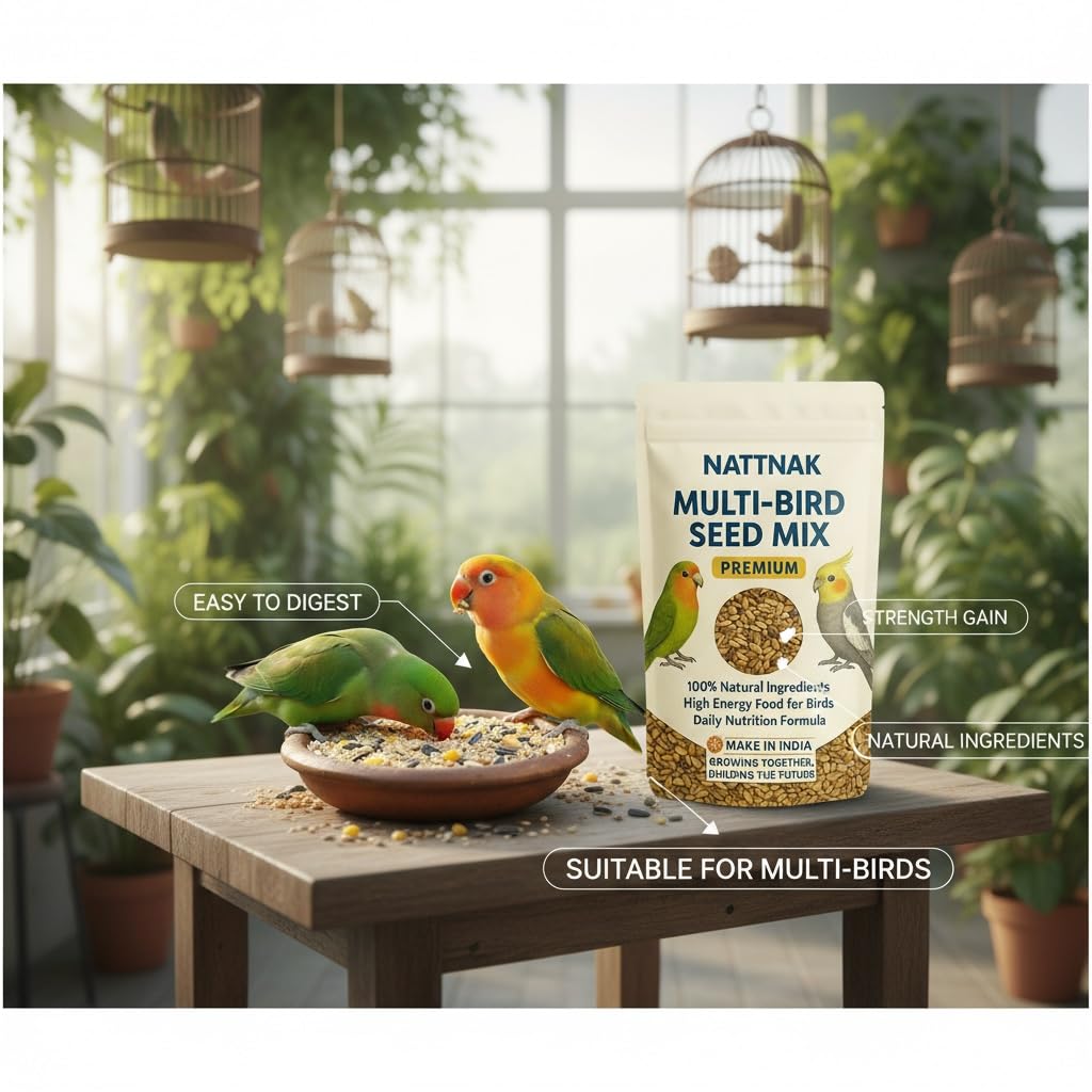 NATTNAK Multi-Bird Seed Mix for Pet Birds | Natural Daily Food with Raw Sunflower Seeds | Premium Blend for Healthy Feathers, Strong Immunity & Active Birds 1