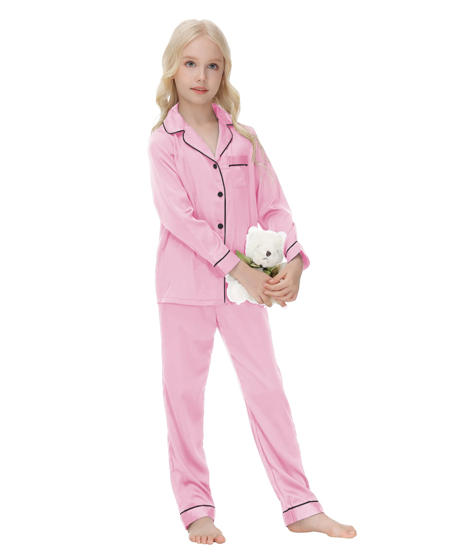 Verve Jelly Enfants Bébé Fille Garçon Satin Pyjama Ensemble À Manches Longues Hauts Boutonnés Pyjama Chemise + Pantalon Long Bas Pantalon Vêtements De Nuit Tenues
