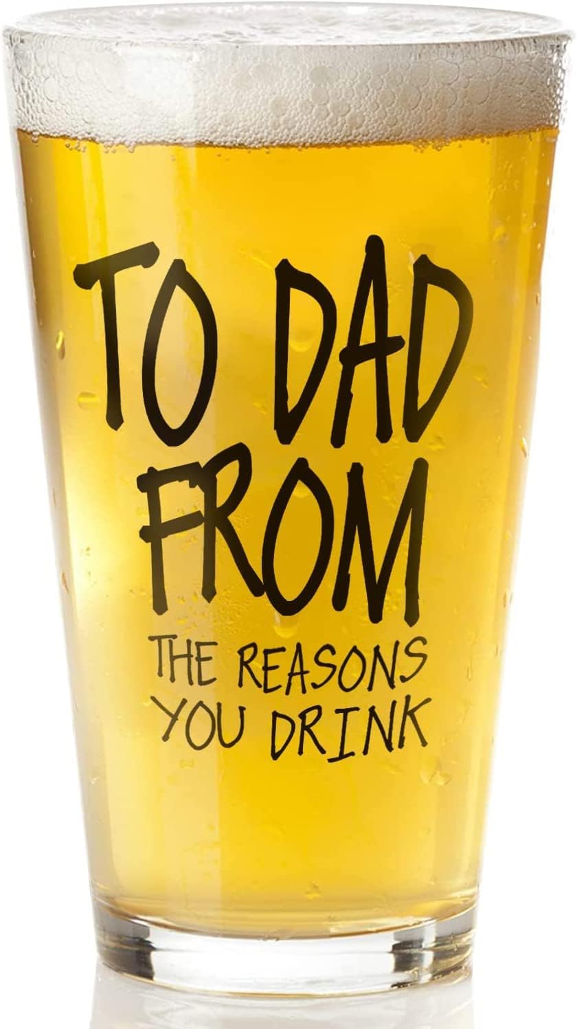 Fathers Day Gift Ideas from Daughter Son Wife 16oz Funny Glass First Fathers Day Cup Gifts for Dad Papa Personalized Step Dad Birthday Christmas Gifts Stocking Stuffers for Husband