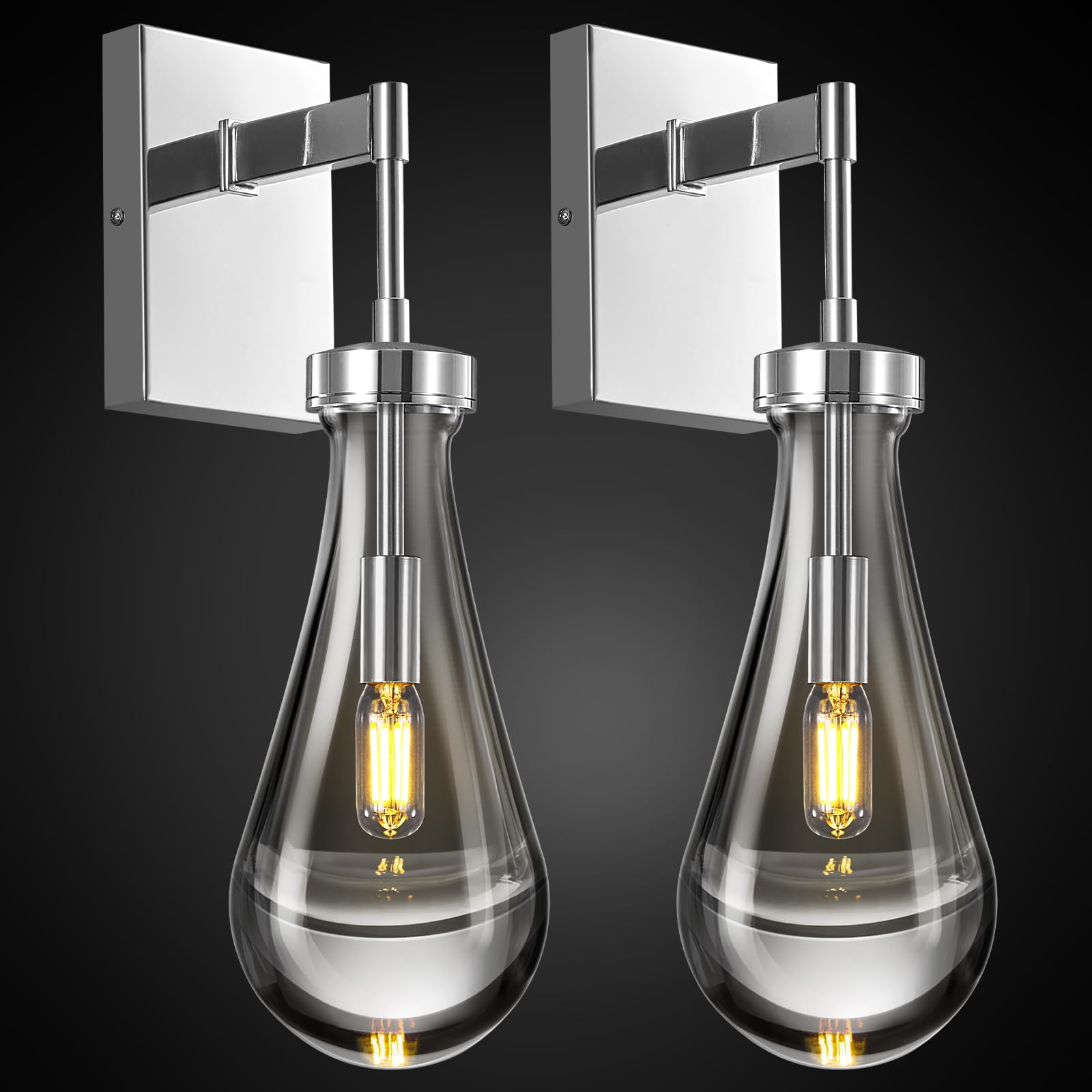 Photo 1 of LIANGMH Raindrop Wall Sconces Set of Two Chrome Sconces Wall Decor Modern Wall Lighting Glass Bathroom Sconces Indoor Vanity Light Wall Lamp for Bedroom Living Room Stair