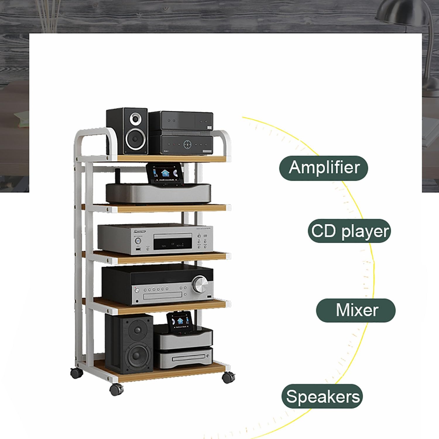 Moderno estante para juegos con ruedas, soporte de esquina para DVD, torre AV, para consolas de juegos, reproductores de DVD y routers WiFi, elegante acabado de madera, 50 x 40 x 85,5 cm
