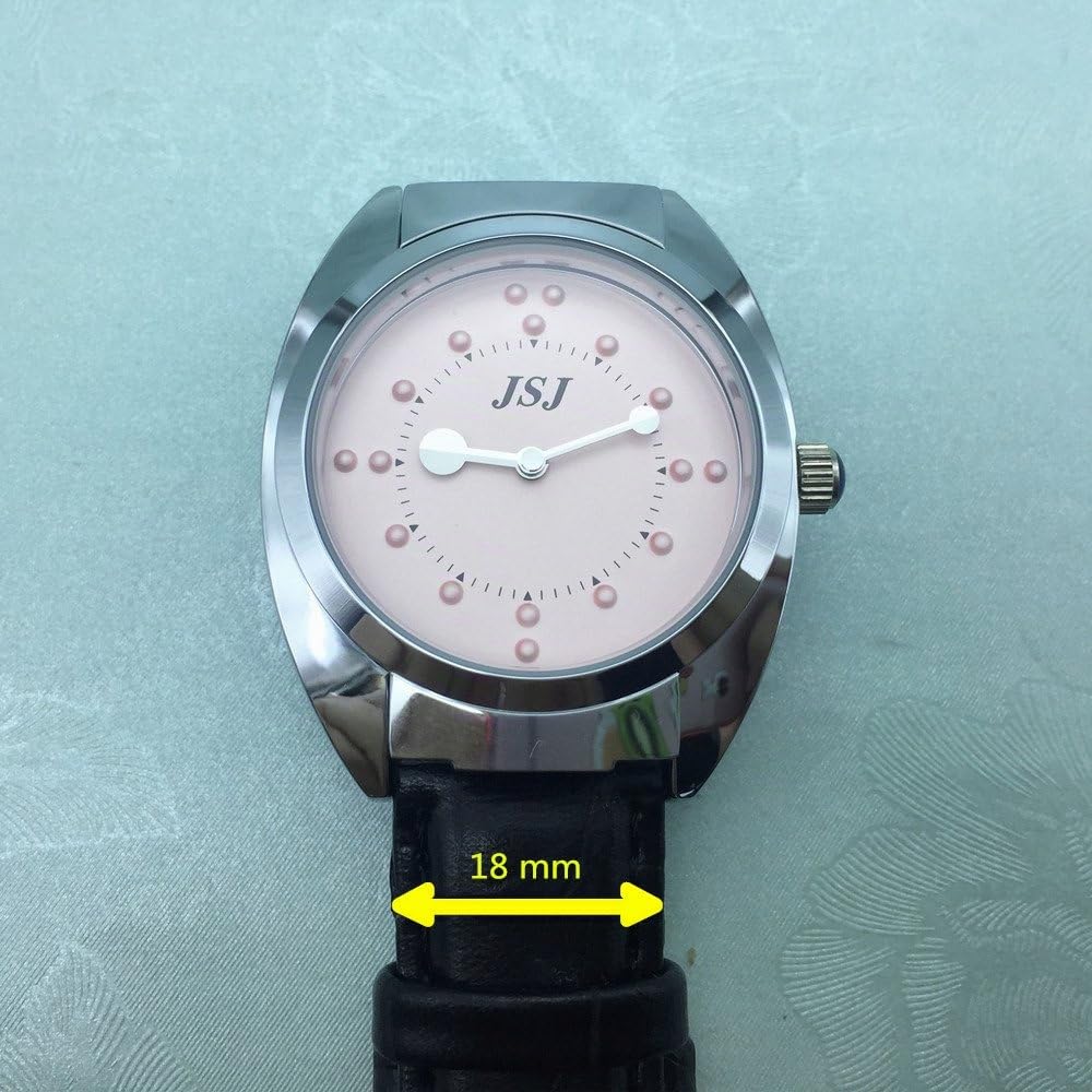 Orologio Tattile al Quarzo per Non Vedenti o gli Anziani con Quadrante Rosa, Cinturino in Pelle Nero