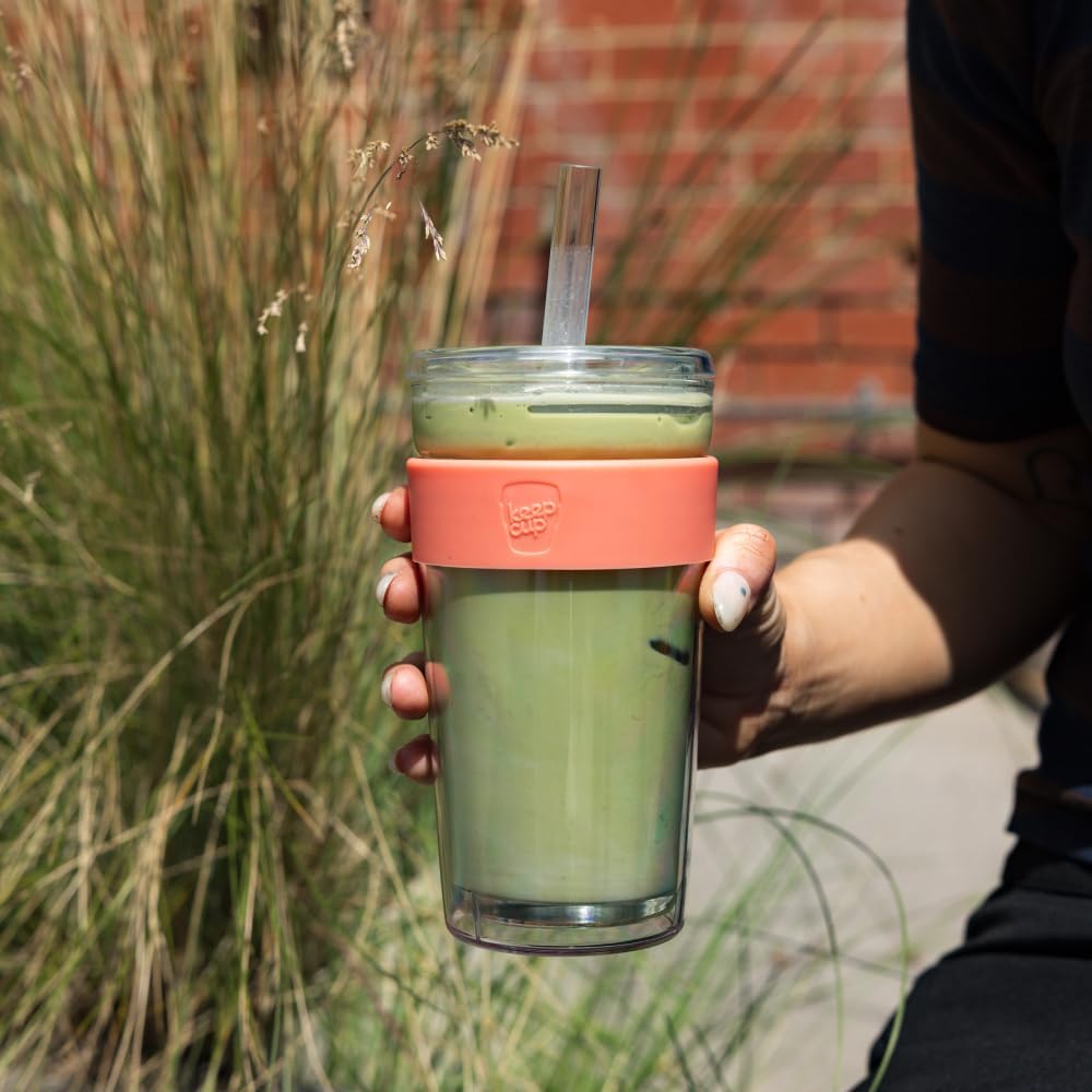 KeepCup Cold Cup - Longplay Double wall Glass Ice Coffee Tumbler with Lid and Straw - 16oz (454ml) - Californian Shrimp - Image 2