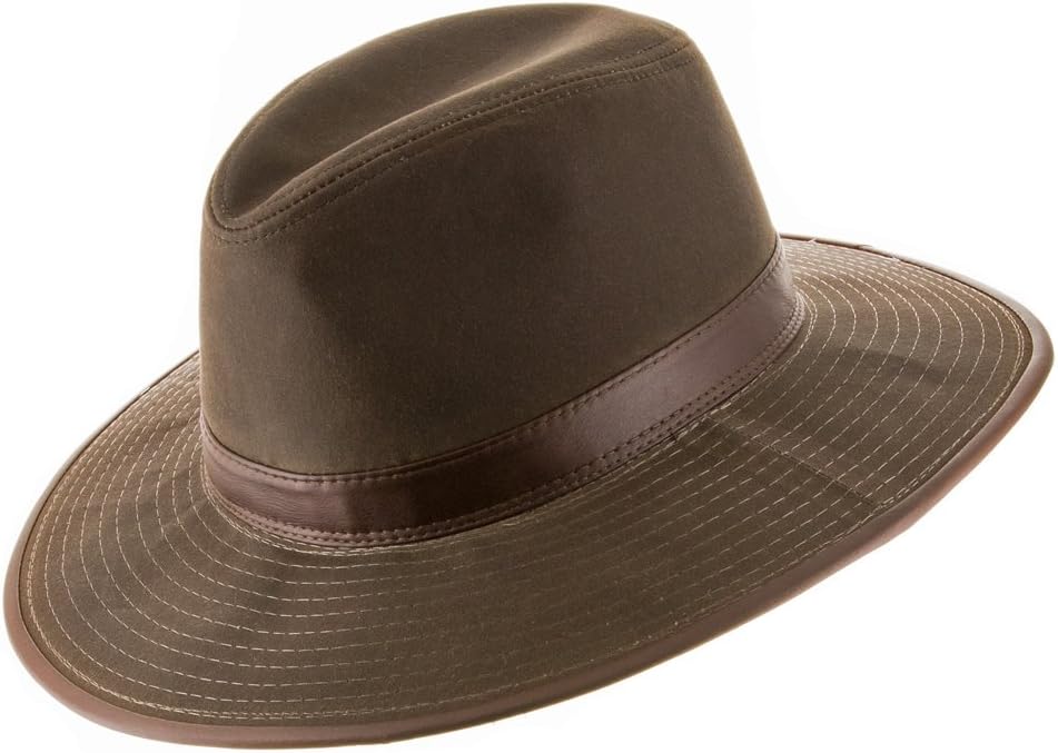 ULTRAFINO Seattle Oil Cloth Safari Outback Water Repellant Outdoors Hat with Chin Cord