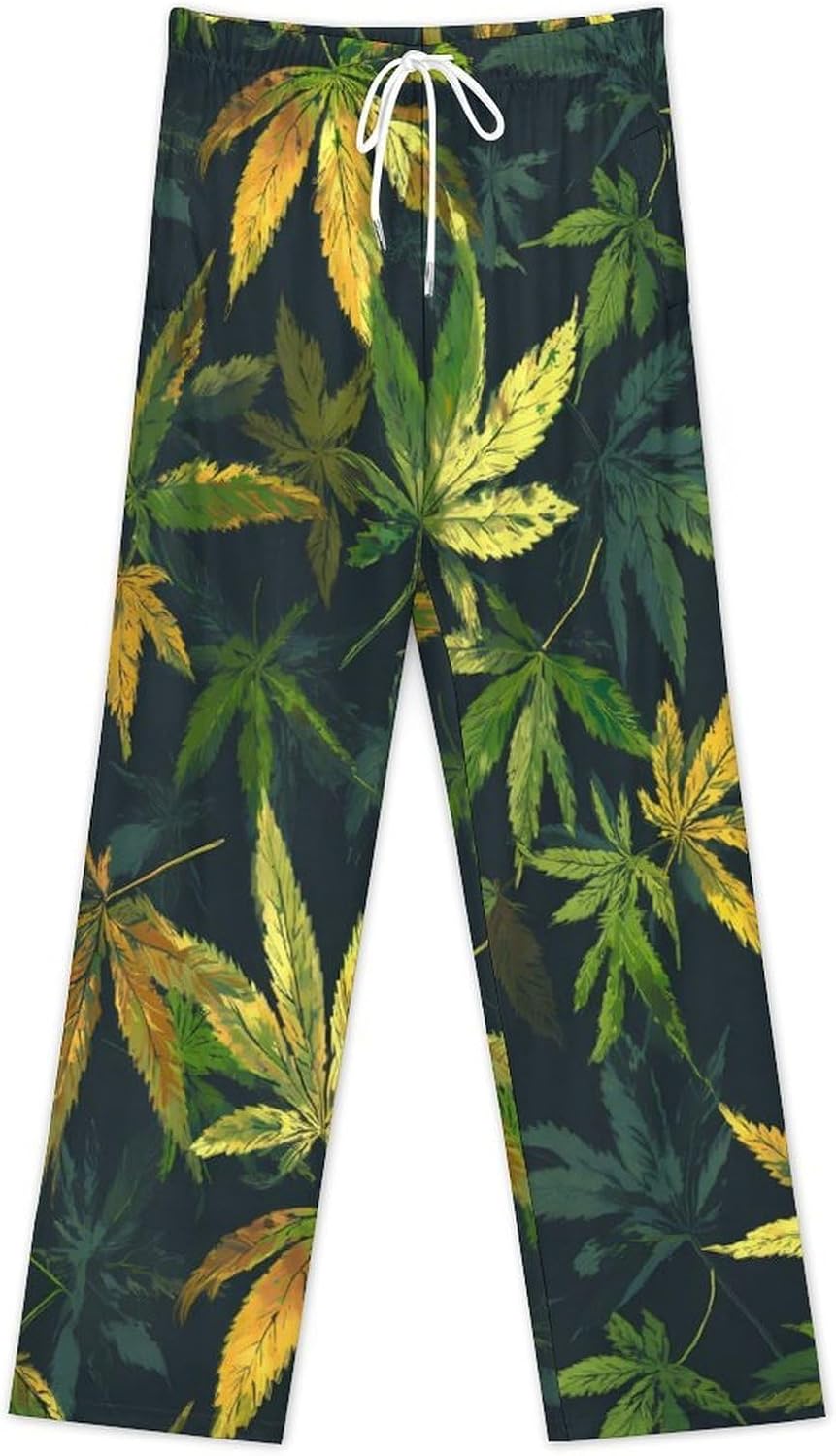 Green Leaves Women's Pajama Pants Lounge Sleepwear Casual Comfy Bottoms Pj