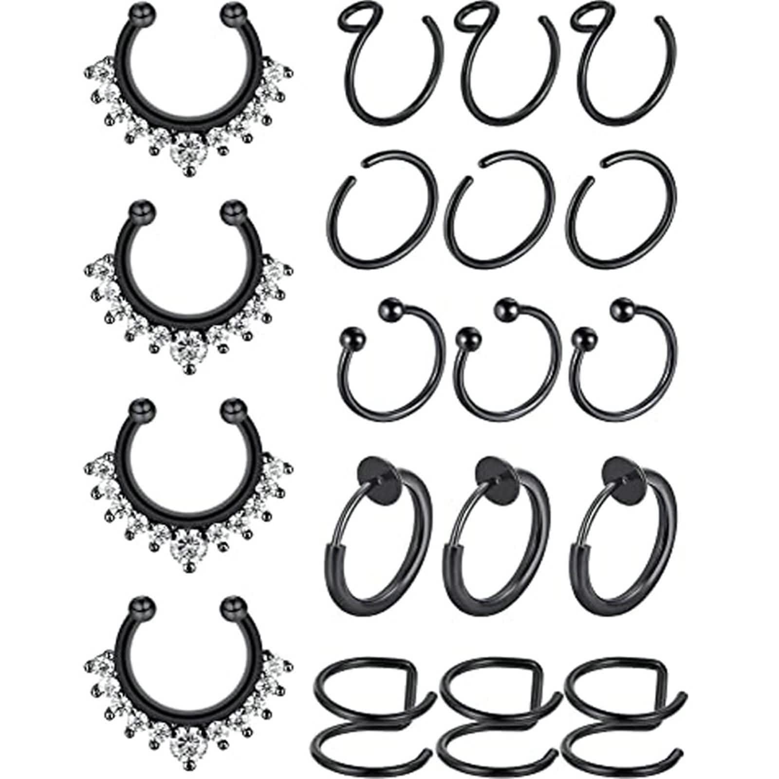 Anillo de nariz de acero quirúrgico, bonito círculo de cartílago en forma de U, circonita cúbica, piercing corporal, lengua labial, 6 piezas para mujer