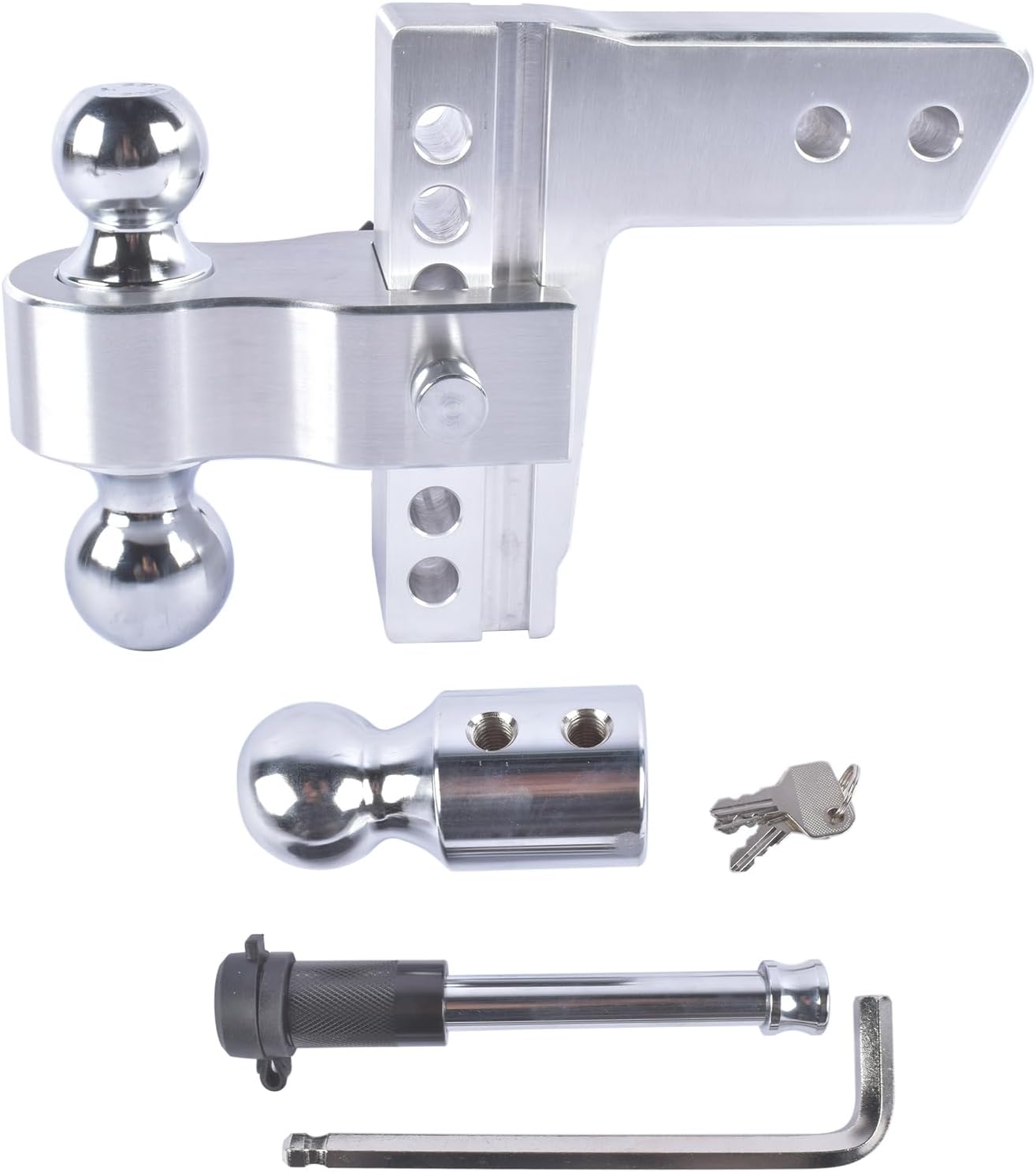 Adjustable 6'' Drop/Rise Trailer Hitch Fits 2.5'' Receiver with Replaceable Tri Balls, Durable Aluminum-Steel, 18500lbs Capacity for Towing Boats Campers, Ideal for Truck Owners​