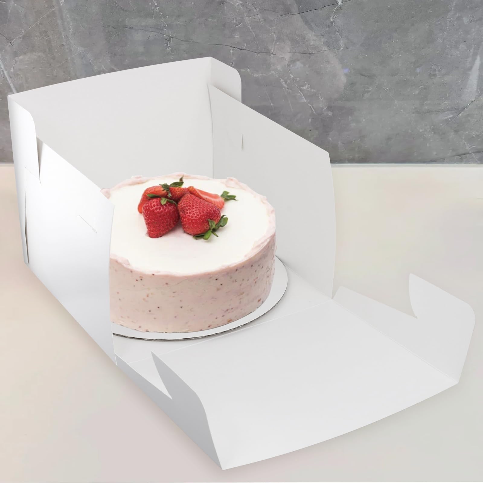MOUYAT 40 cajas para tartas de 10 pulgadas con tablas para tartas, caja de pastel de 10 pulgadas con ventana, cajas de pastel de panadería para bodas, cumpleaños, fiestas, color blanco