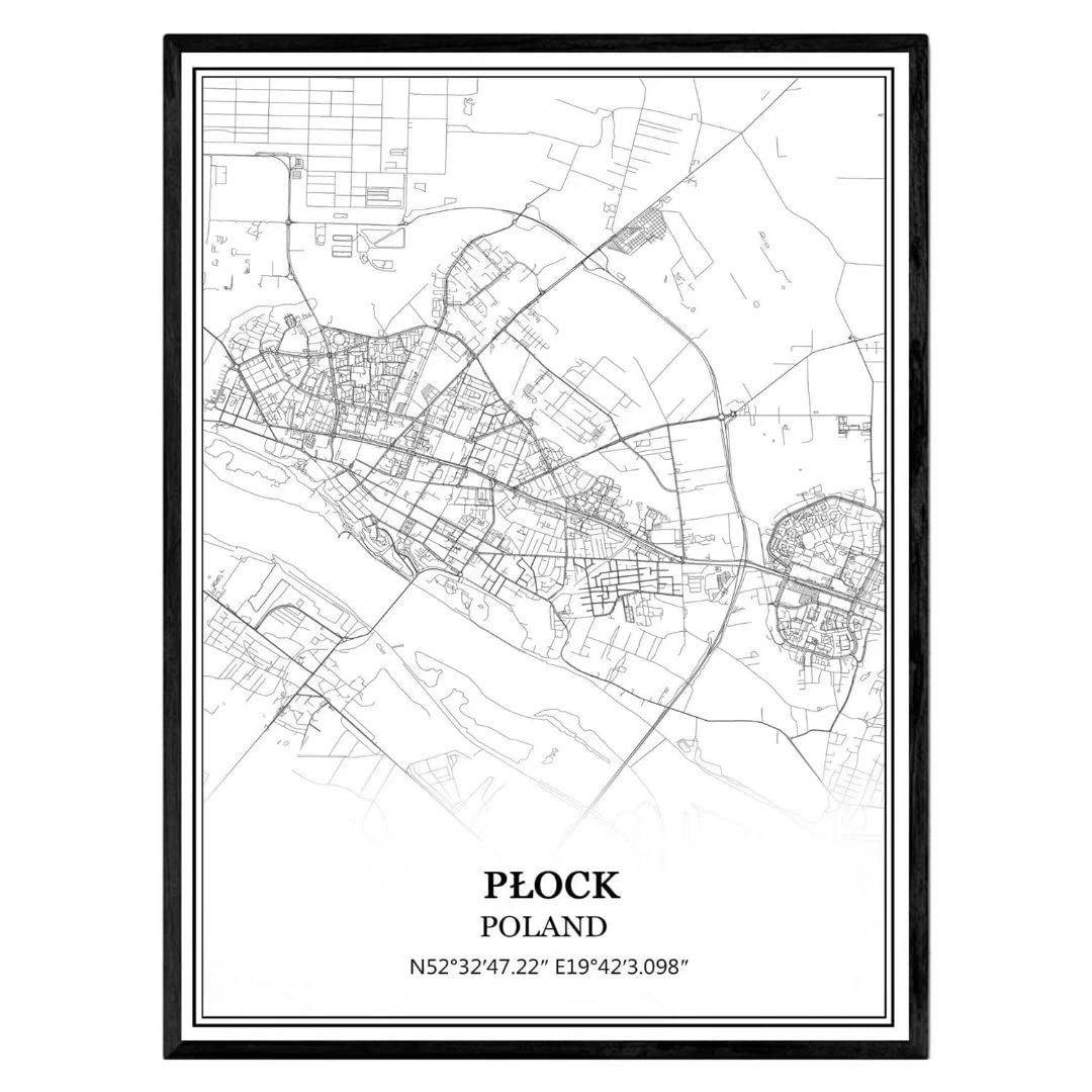 TANOKCRS Płock Poland Map Wall Art Canvas Print Poster Artwork Unframed Modern Black and White Map Souvenir Gift Home Decor -11 * 14 inches