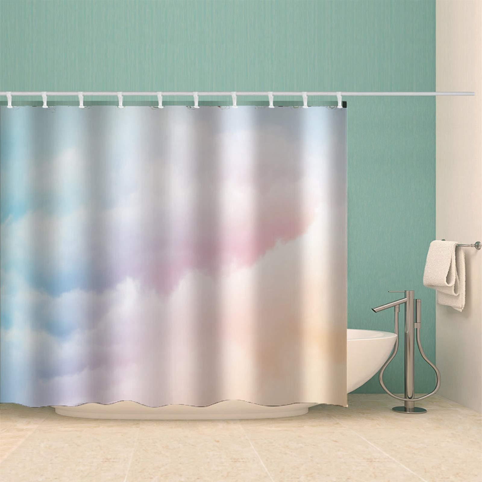 Tenda Bagno Bianco Rosa Idrorepellente e Antimuffa Tende per Doccia Poliestere con Ganci Tenda Doccia Nuvole, 120x180cm