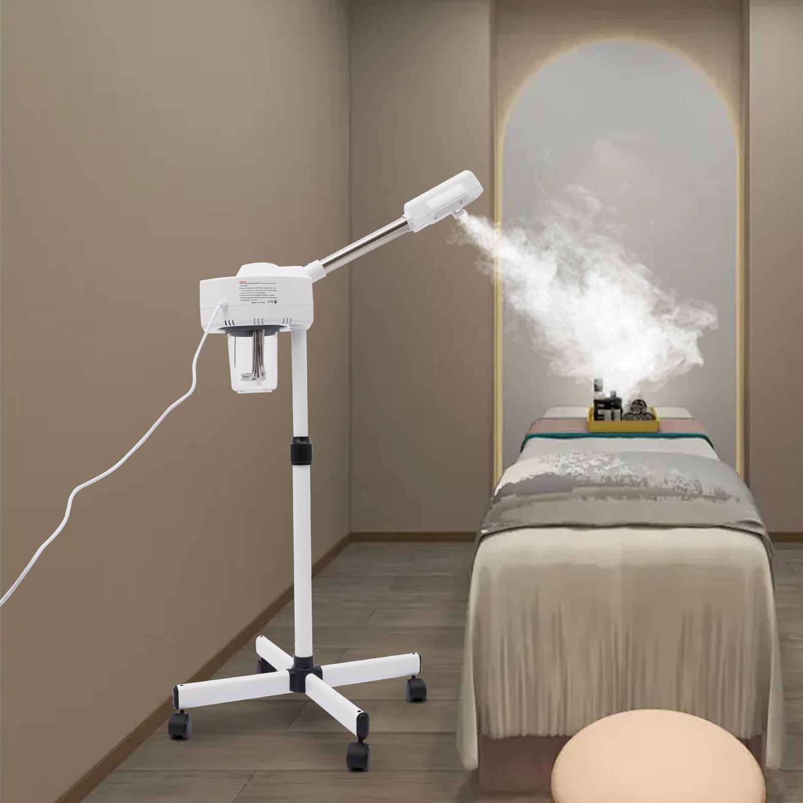 Gesichtsdampfer 800W 360 Grad Drehbar 2 In 1 Ozon Bedampfer Verdampfer mit Einziehbaren Stab Gesichtssauna Weiß