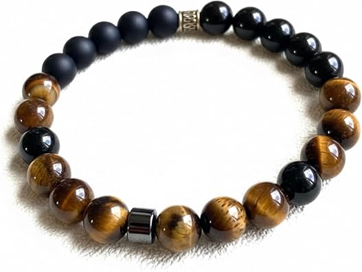 AYRESTYLE Urban Balance - Do al Ta  Bileklik     Kaplan G z , Oniks, Mat Oniks ve Hematit Ta l  Unisex Bileklik 8mm