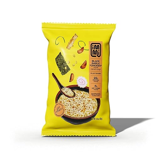 immi Ramen de ajo negro "Pollo", 100% a base de plantas hecho con proteína de calabaza, apto para ceto, alto en proteínas, bajo en carbohidratos,