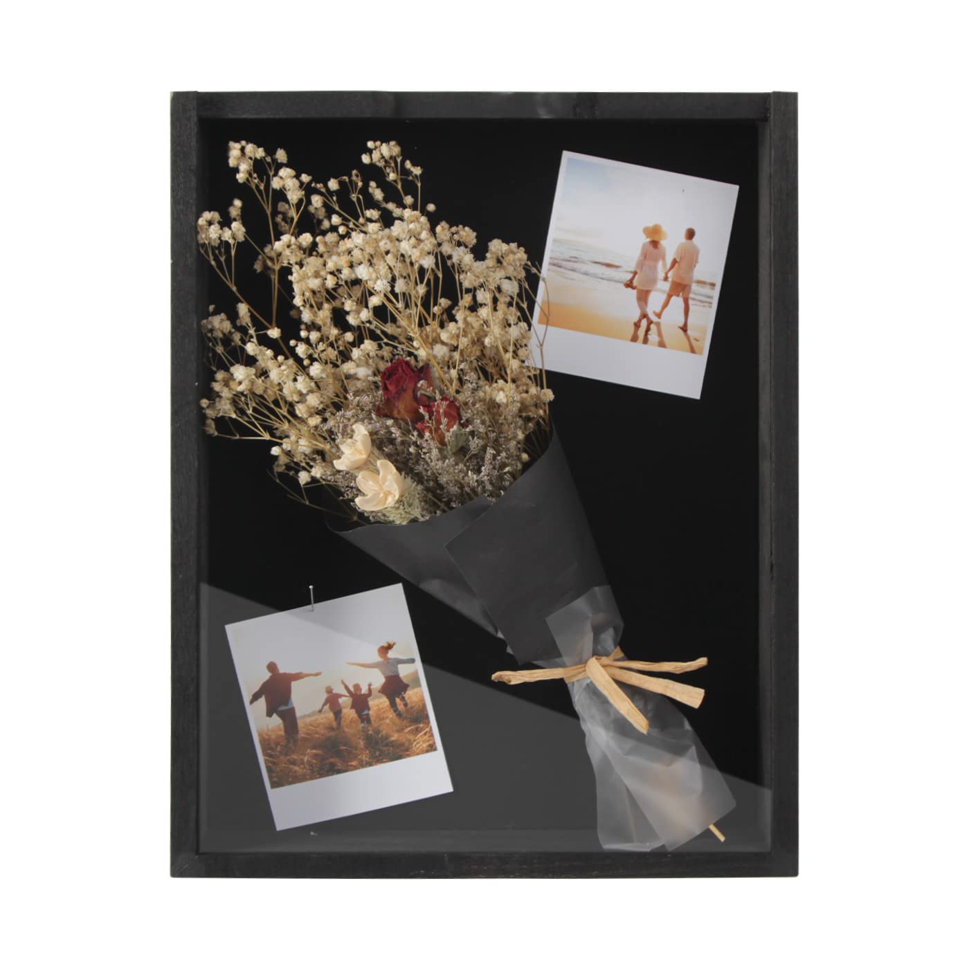 J JACKCUBE DESIGNRustic Black Wood Shadow Box 14 x 11, Memory Display Storage Case for Keepsakes, Pictures, Cards, Tickets for Tabletop, Wall Mount Frame- MK740-1A