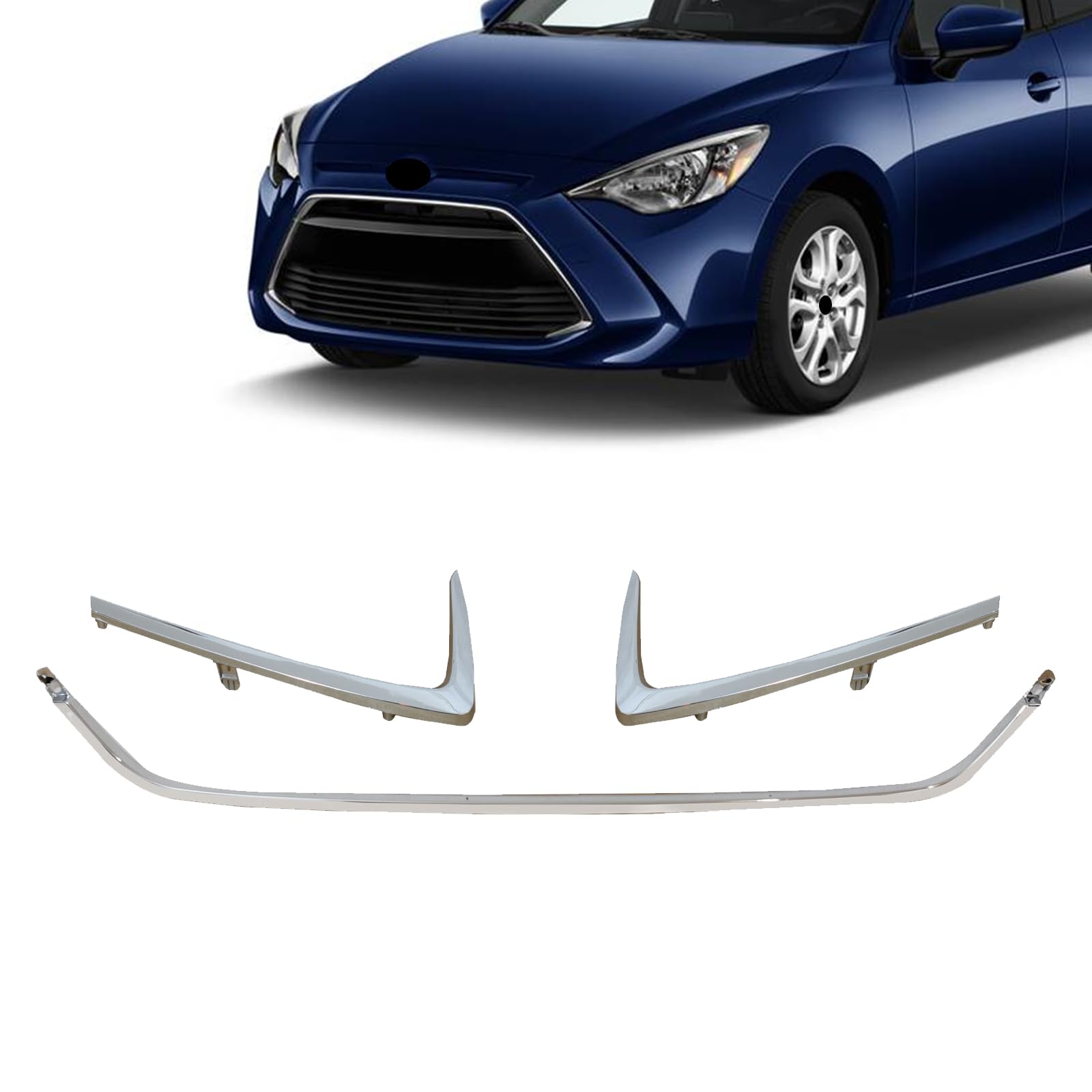 Center/Side Grill Trims 3pcs Compatible with 2016-2020 Toyota Yaris Sedan/Yaris IA/Scion iA Bumper Chorme Grille Trim Molding for TO1044115 TO1047102 TO1046102