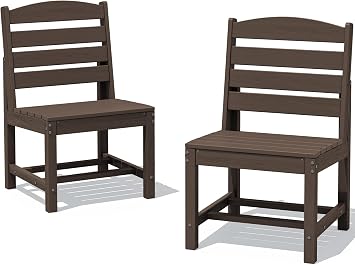 SERWALL All Weather Armless Outdoor Dining Chair Set of 2, Coffee