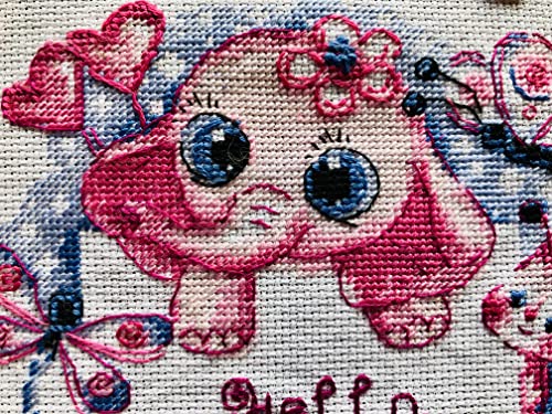 Image of RIOLIS - Hello, Little One! (for a girl) 1934, Cross Stitch Kits 6 inchx6 inch, Cross Stitch Kits for Beginners & Advanced, Crossstitching Kit, Embroidery Counted Stitching Kit, Girl Birth Record Announcement