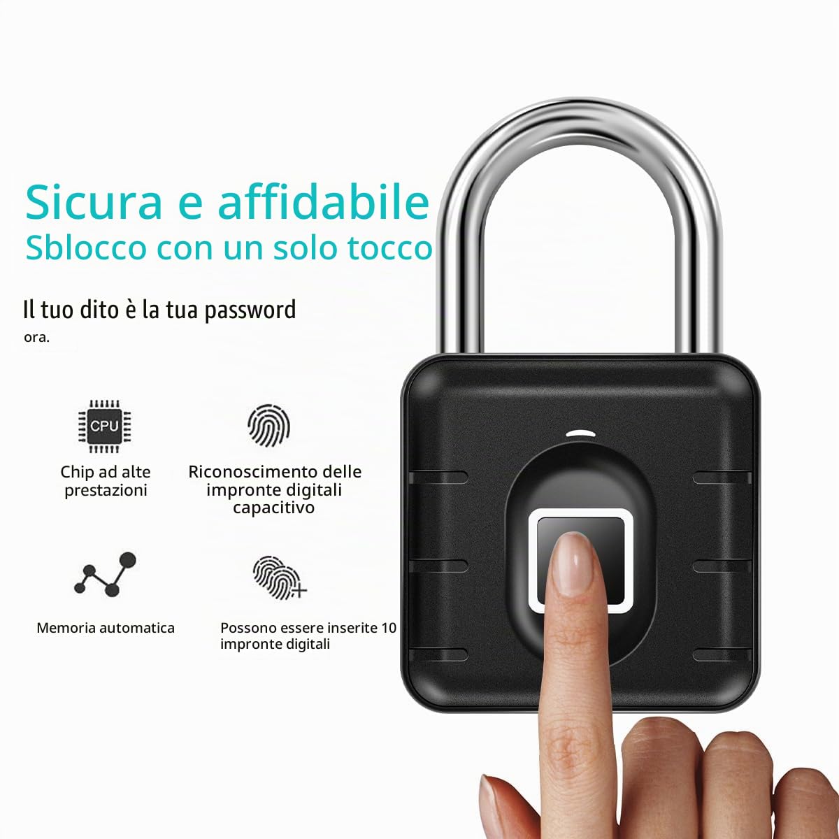 AICase Lucchetto con impronta digitale, serratura ricaricabile USB di sicurezza Keyless di sicurezza impermeabile IP67 per uso interno ed esterno