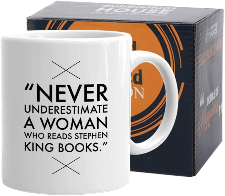 Bubble Hugs Reader Coffee Mug 11 oz, Never Underestimate A Women Who Reads Horror Novel Book Lovers King Gift for Bookworm Proofreader Women, White