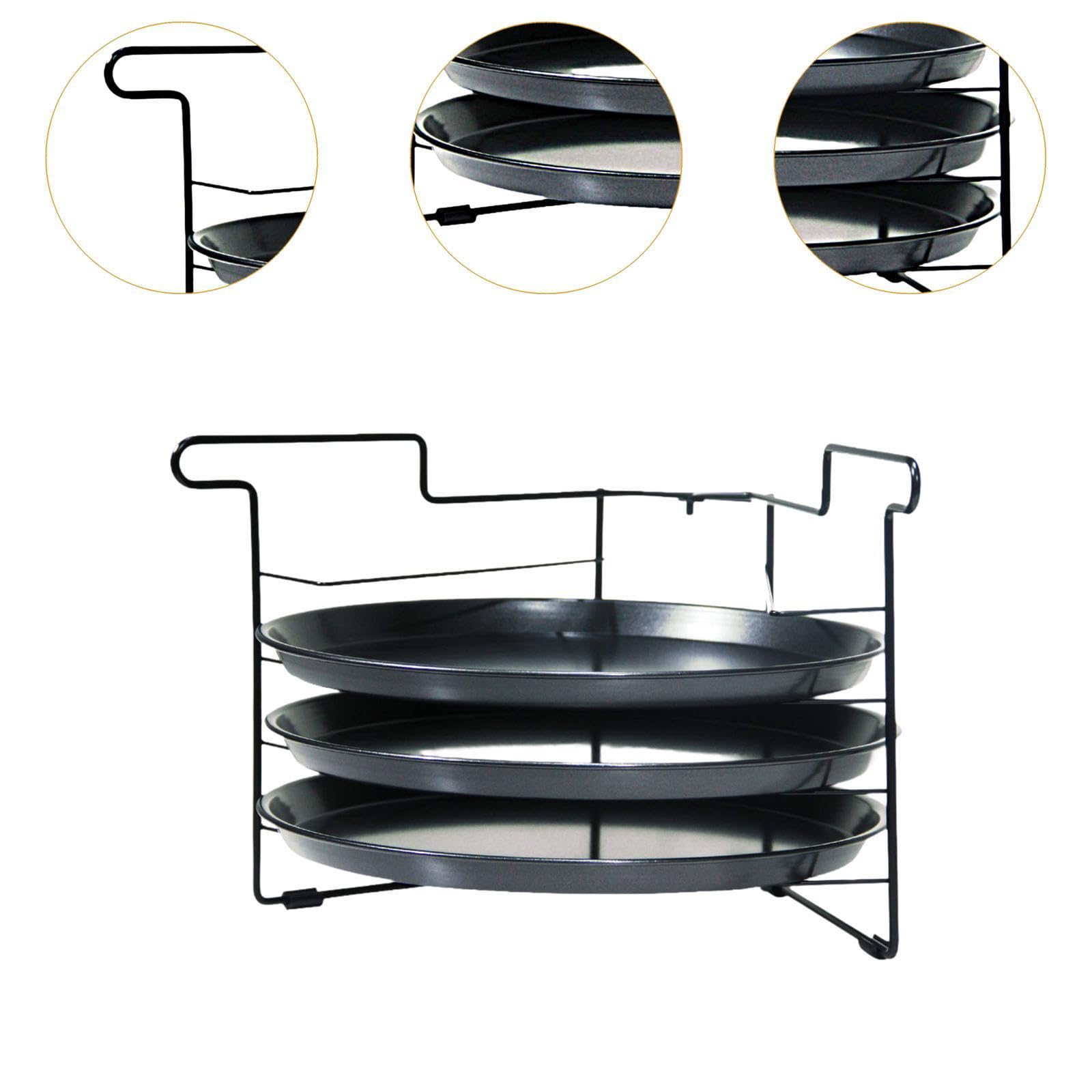 Pizza Rack Présentoir Multifonction pour Pizza avec Plateau de Cuisson Empilable Grille Perforée Stable en Fer Support pour Pains Tartes et Gâteaux Ad, with 3pcs 11 Po Pan