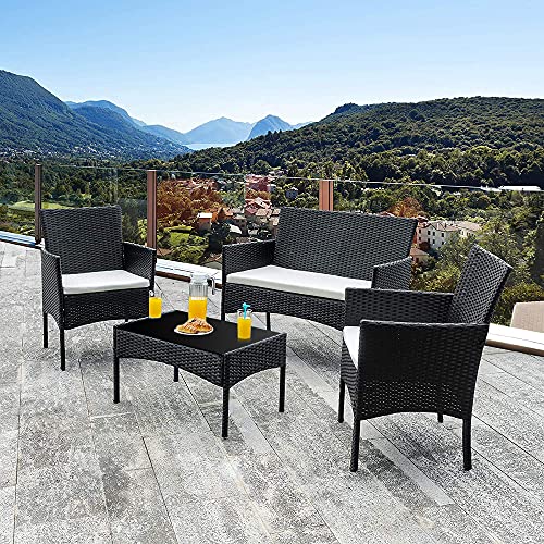 Walsunny-4-Pieces-Outdoor-Patio-Furniture-Sets-Rattan-Chair-Wicker-SetOutdoor-Indoor-Use-Backyard-Porch-Garden-Poolside-Balcony-FurnitureLight-Black