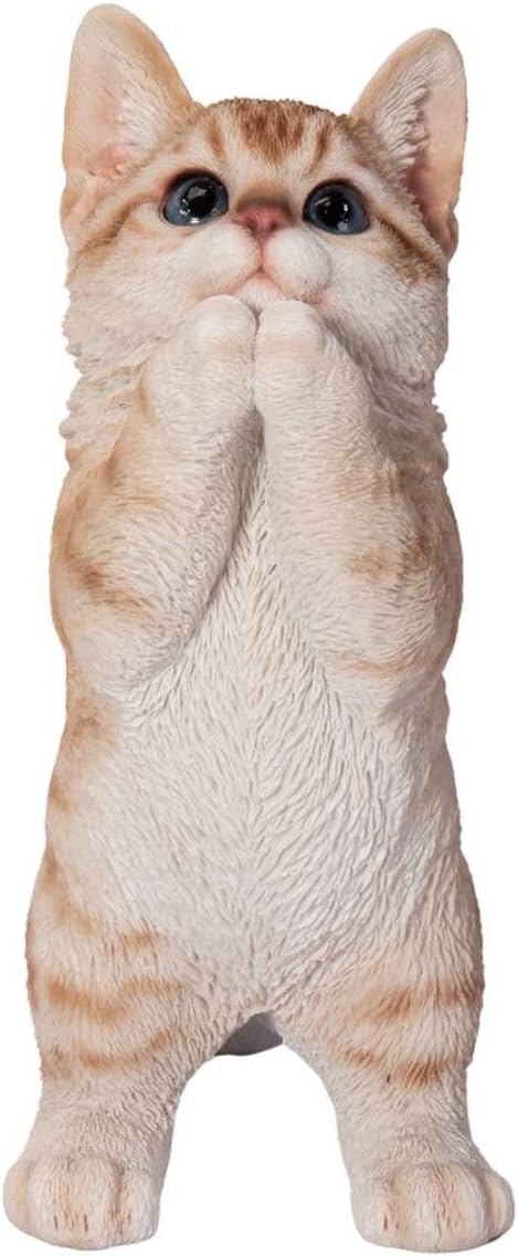 Uvia H16622-25 Begging Tea Tiger Cat 5.9 x 3.8 x 9.1 inches (15 x 9.7 x 23 cm) Doll Figurine Figurine Animal Garden Decoration Cat